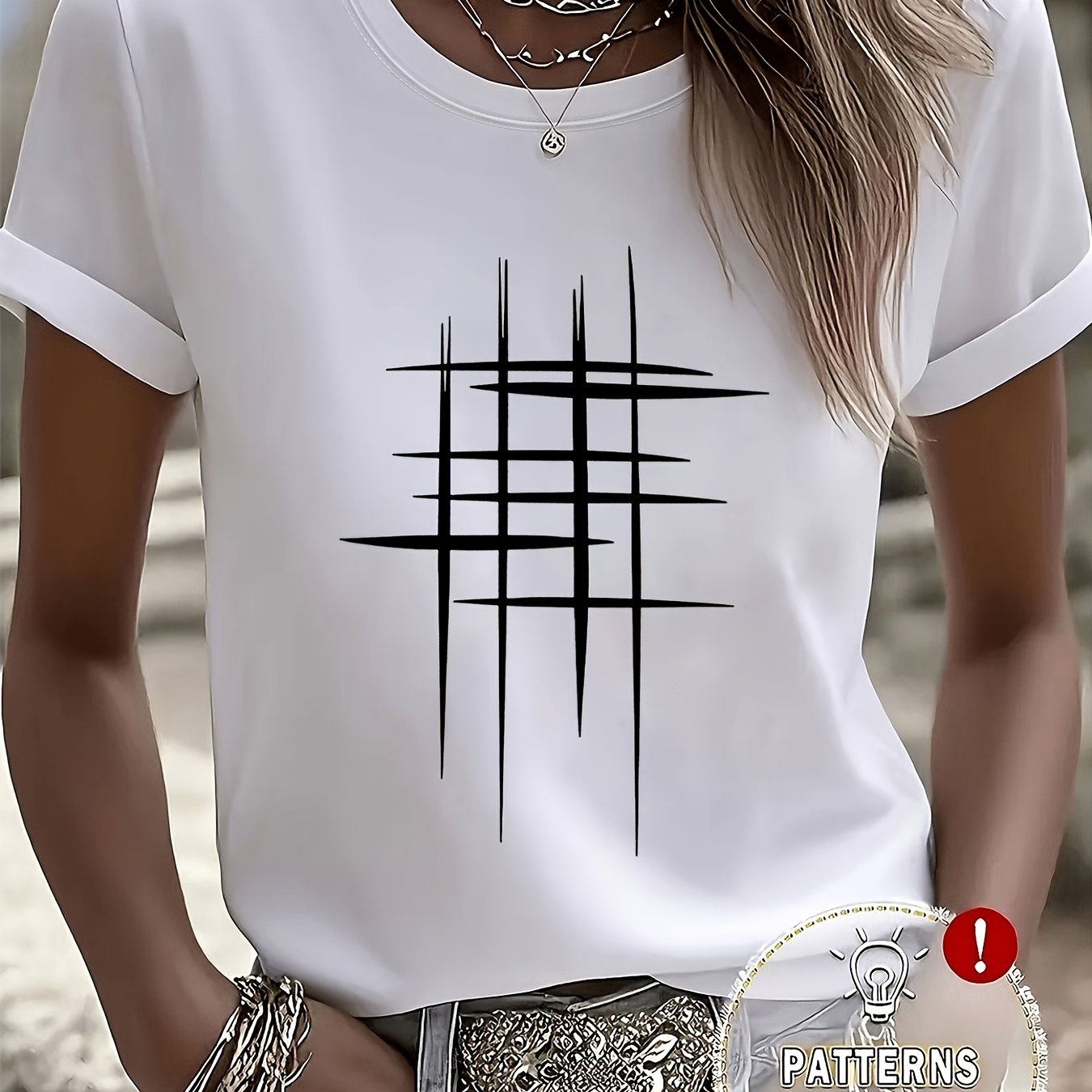 Plus Size - Women's T-shirt With Irregular Line Pattern, Suitable For Daily Commuting