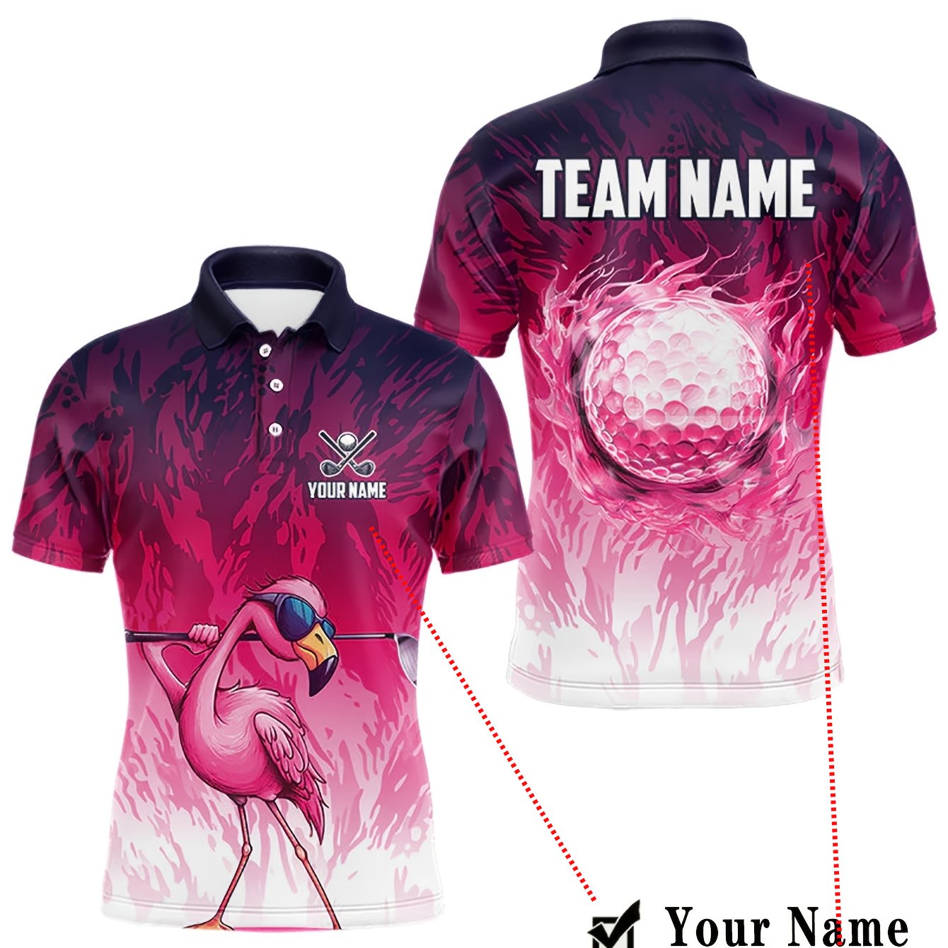 TEMU Pink- Flamingo Custom Golf Shirt, Printable With Name And Team Name, Fresh And