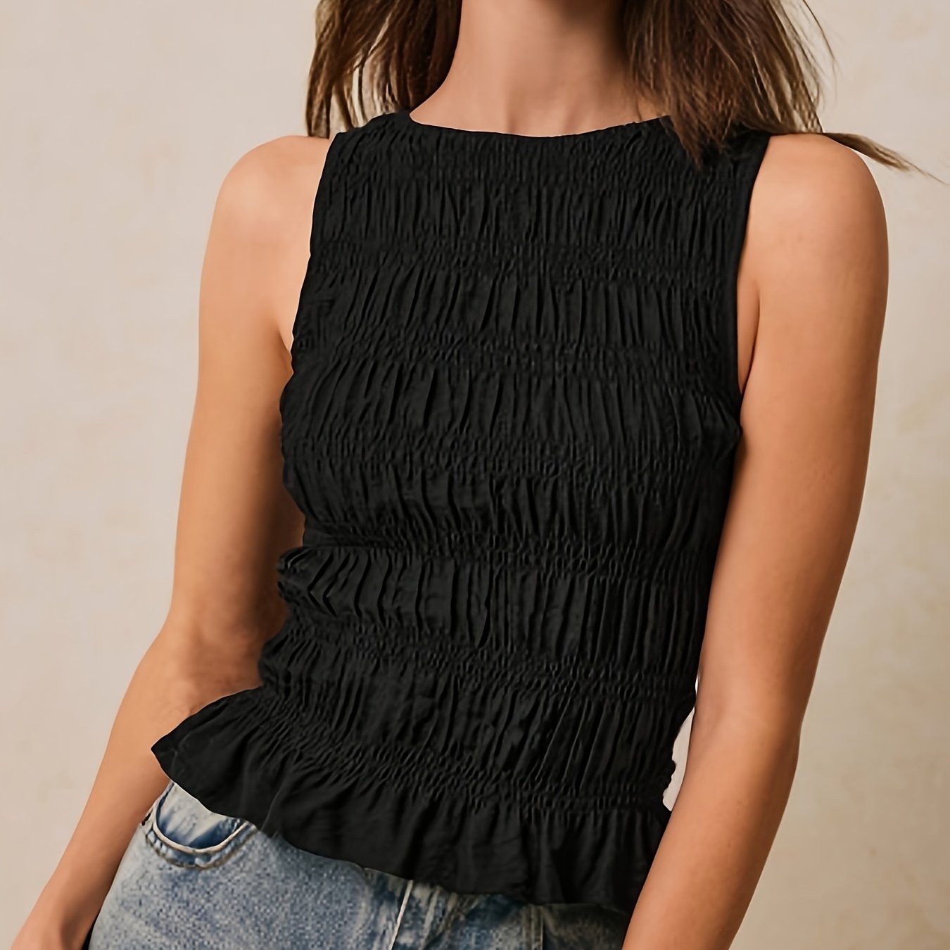 TEMU Ladies' Spring/autumn Elegant Simple Casual Solid Textured Vest
