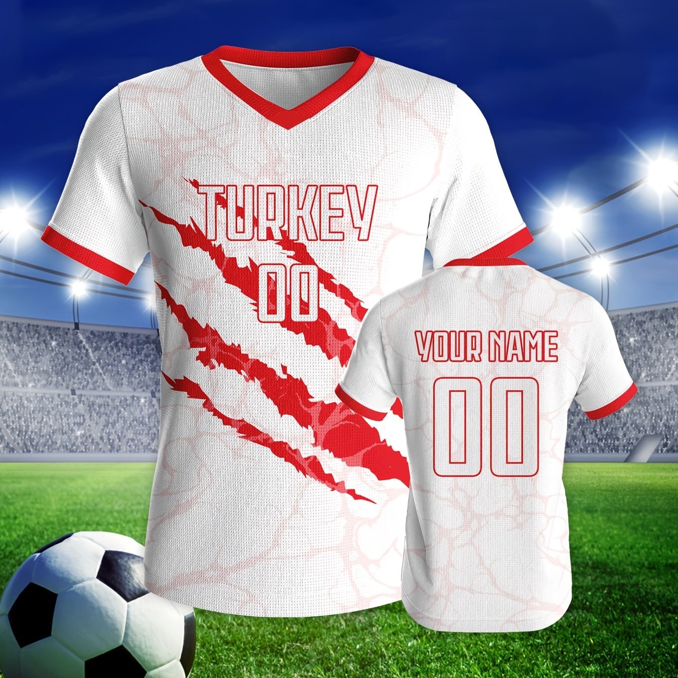 TEMU Custom Turkey-themed Football Jersey Suitable For & - Team Name/numbers, Quick-dry Breathable -neck Short Sleeve Shirts With Diy Printing,