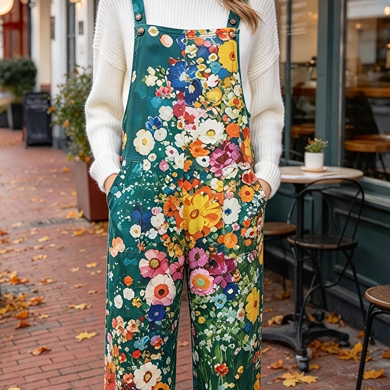 TEMU Combinaison à Bretelles Élégante et Polyvalente - Motif Floral 0472