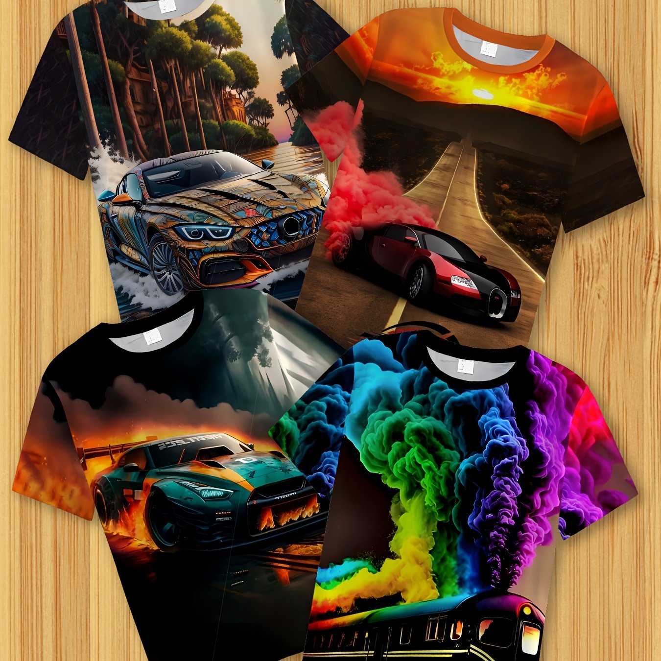 Sheldon The Summer Children's Casual 4pcs T-shirt Top, With Cool Racing Print Children's Short-sleeved T-shirt Top