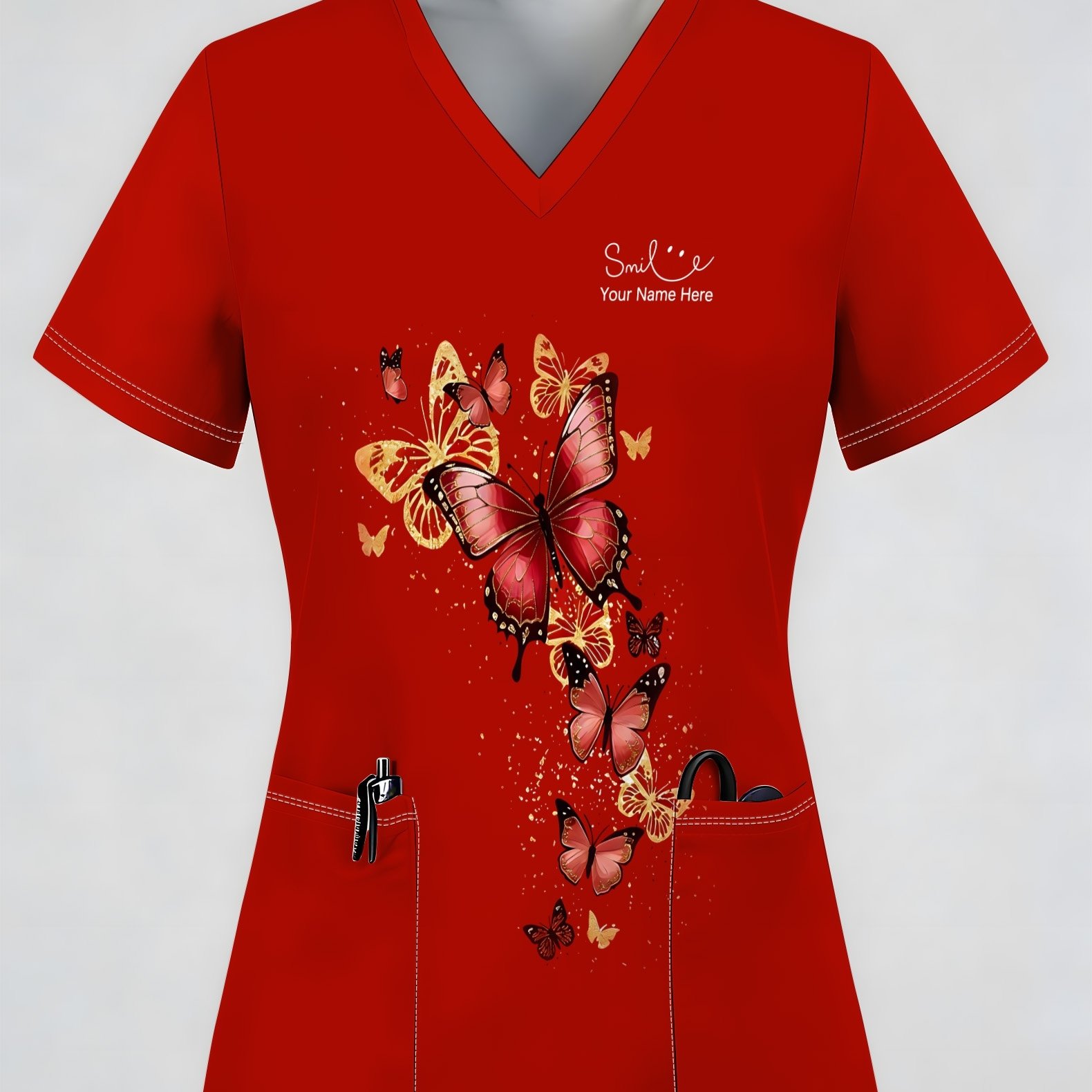 TEMU Custom-name Nurse Uniforms, -print Scrubs, Printed Women's Workwear, Comfortable And Stylish Women's Short-sleeve T-shirts, Breathable