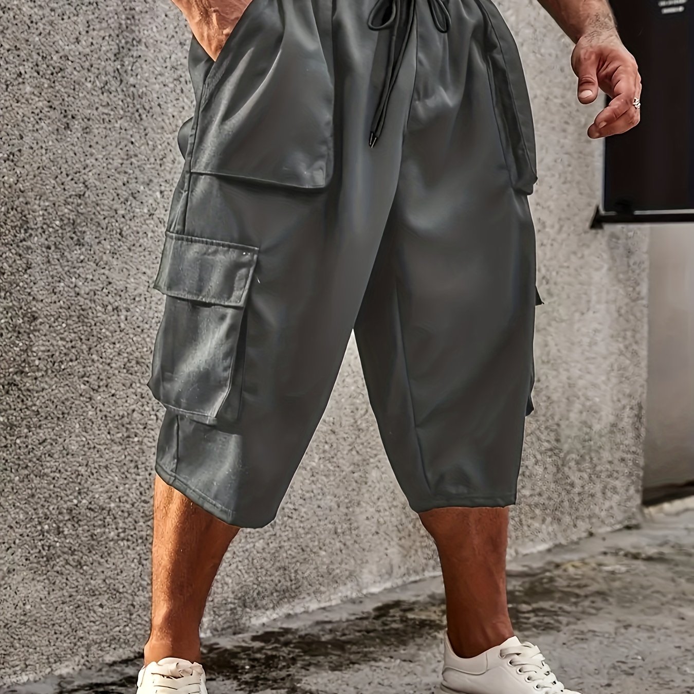 TEMU Men's Plus Size Solid Casual Cargo Shorts With Pockets