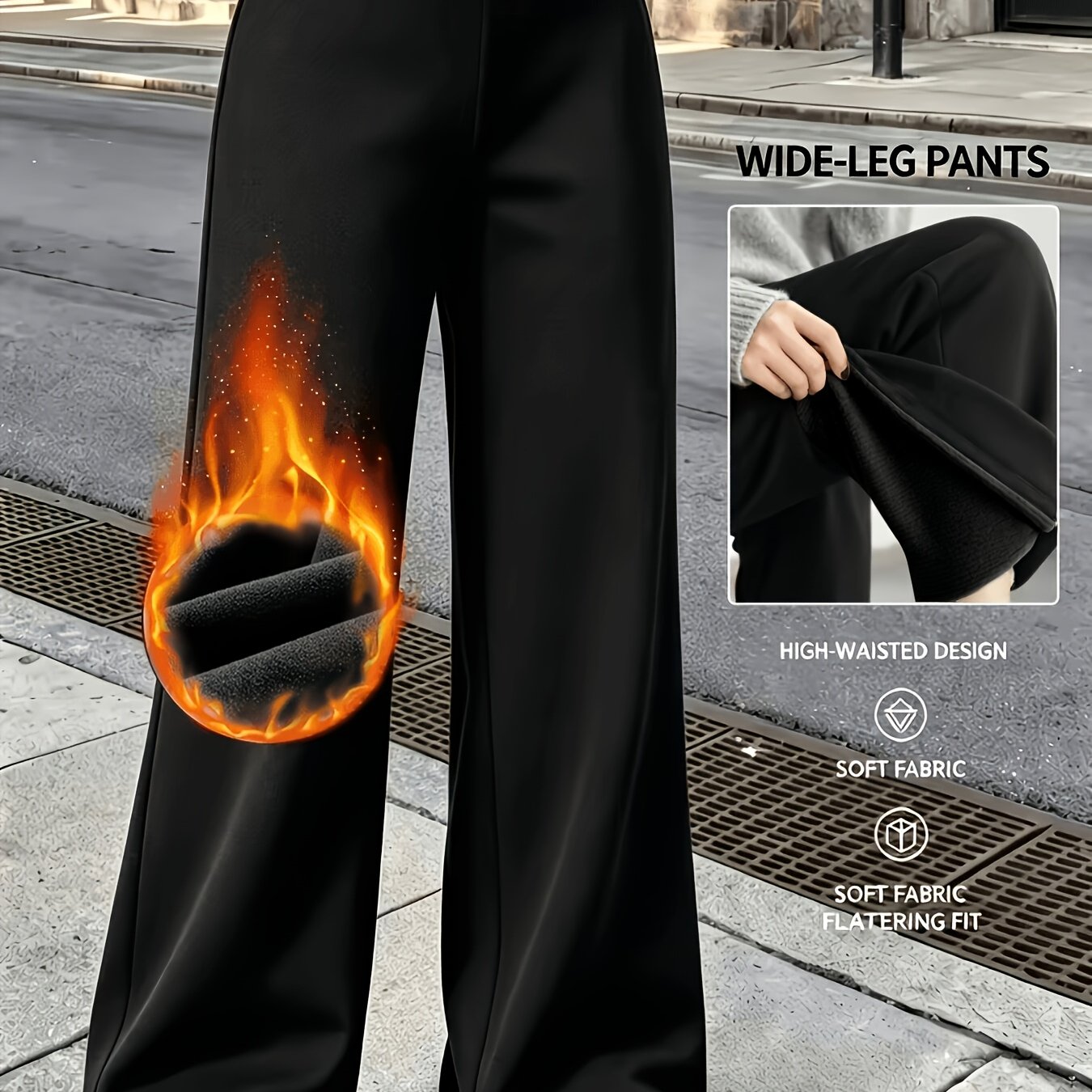 TEMU Pantalon grande taille pour femme, taille haute avec ceinture élastique, en velours de haute qualité. et des côtés, rétention de la chaleur,