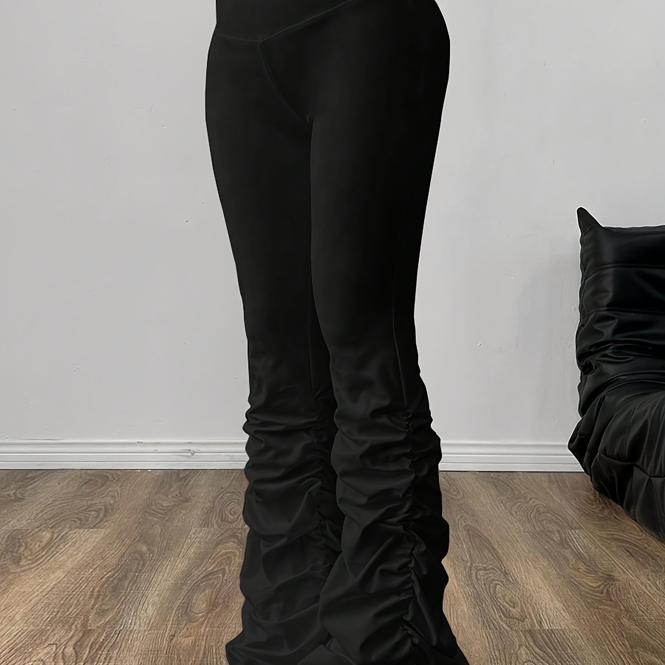 TEMU High-waist Pleated Flared Pants Showcasing Sexy Figure, Machine Washable For , Breathable And Comfortable, Enhancing , Pleasant Feel, Suitable