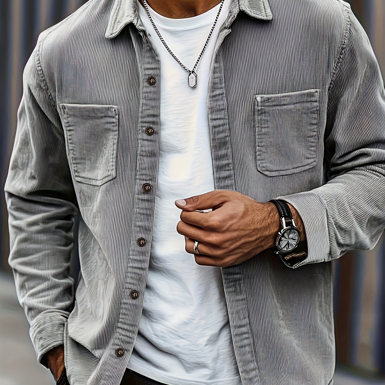 TEMU Men's Fashion Gentleman Casual Top, Men-adult--student-couple-casual-outdoor-street-teenager=versatile Elastic Rope , Pockets, Green And White