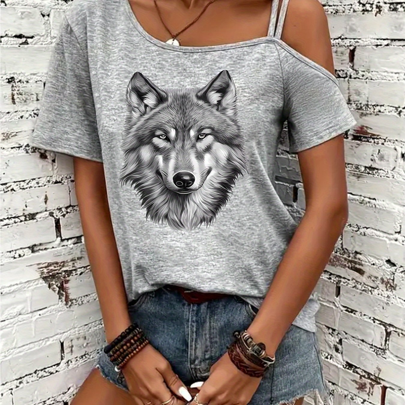 E-shop T-Shirt mit Grafikdruck, kurzärmeliges Freizeitoberteil für Sommer und Frühling, Damenbekleidung