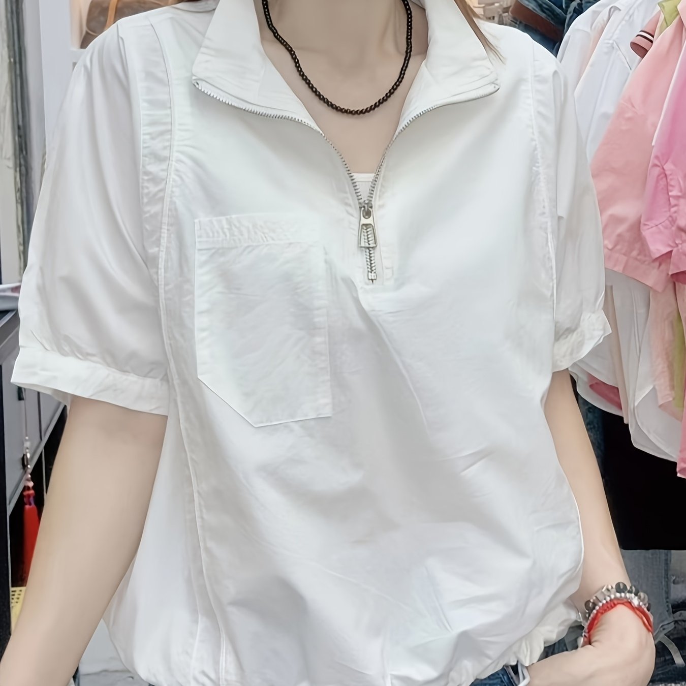 TEMU 夏用レディースシャツ 薄手ラペス ショートプルオーバードールシャツ ルーズトップス