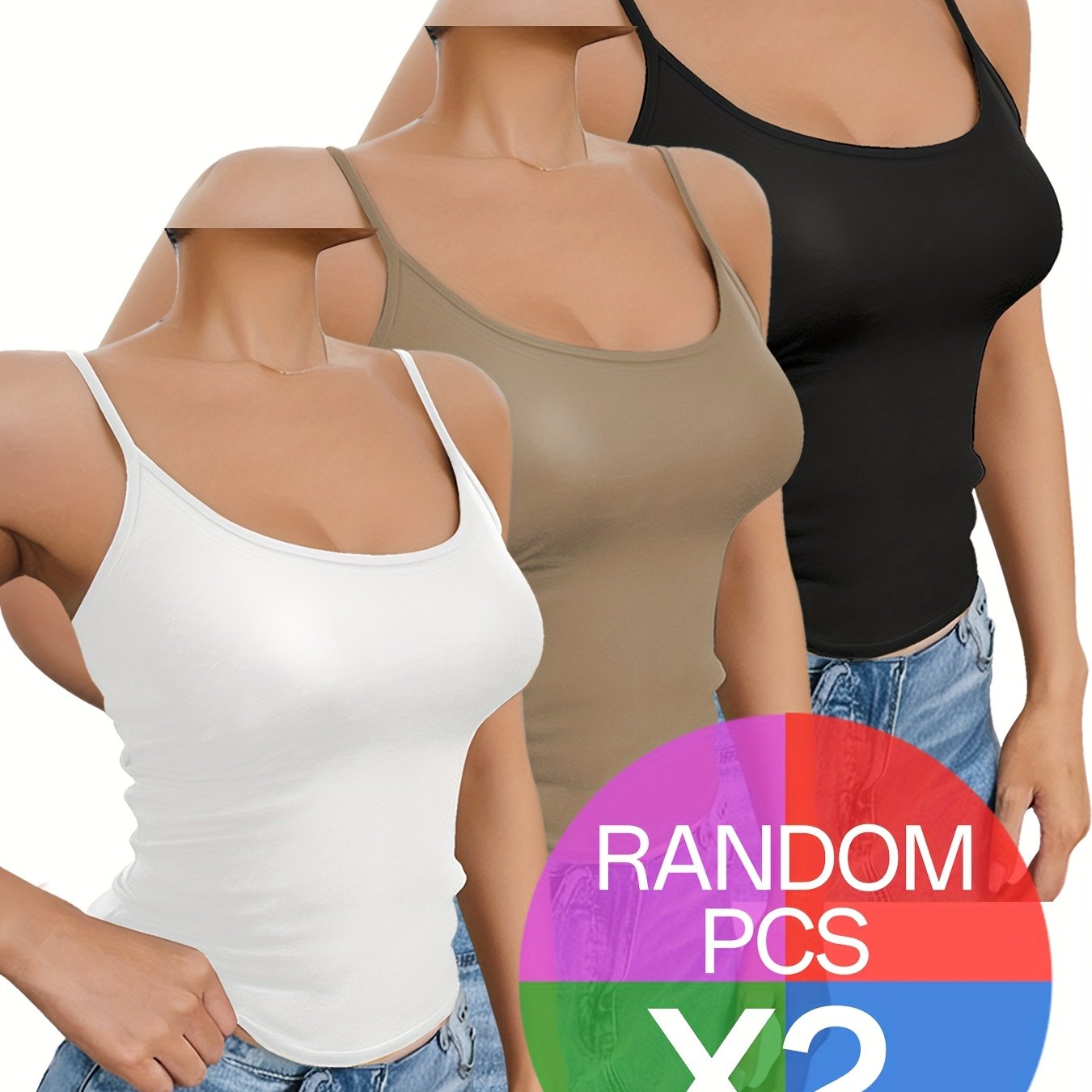 E-shop 2er-Pack Zufällige Rundhals-Camisole Tanktops Damen Unterwäsche Neuer Stil