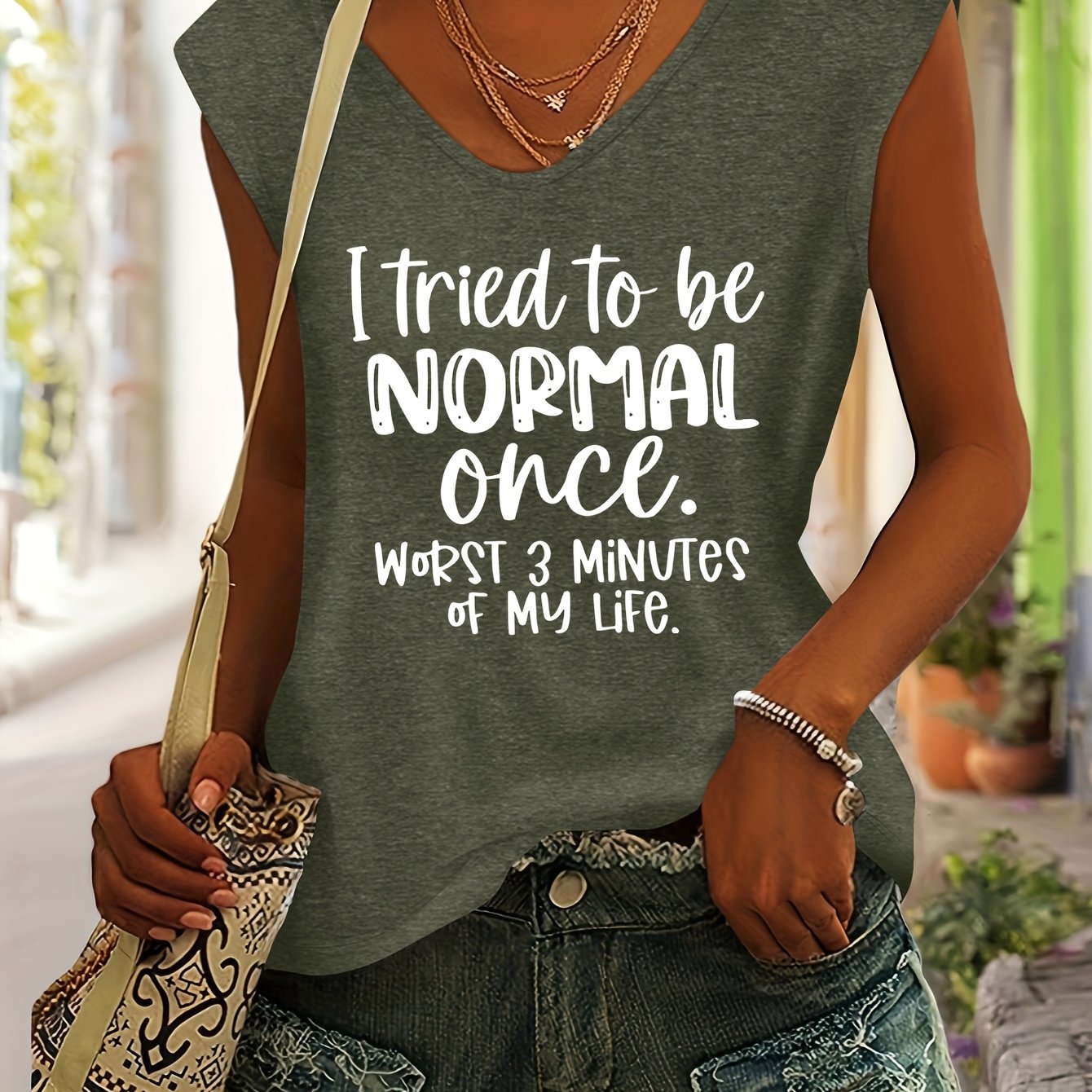 TEMU I To Artistic Graffiti Letter Print Women's Spring/summer Top, Daily Comfortable Simple Casual Fashion Versatile Vest-style Colored V-neck