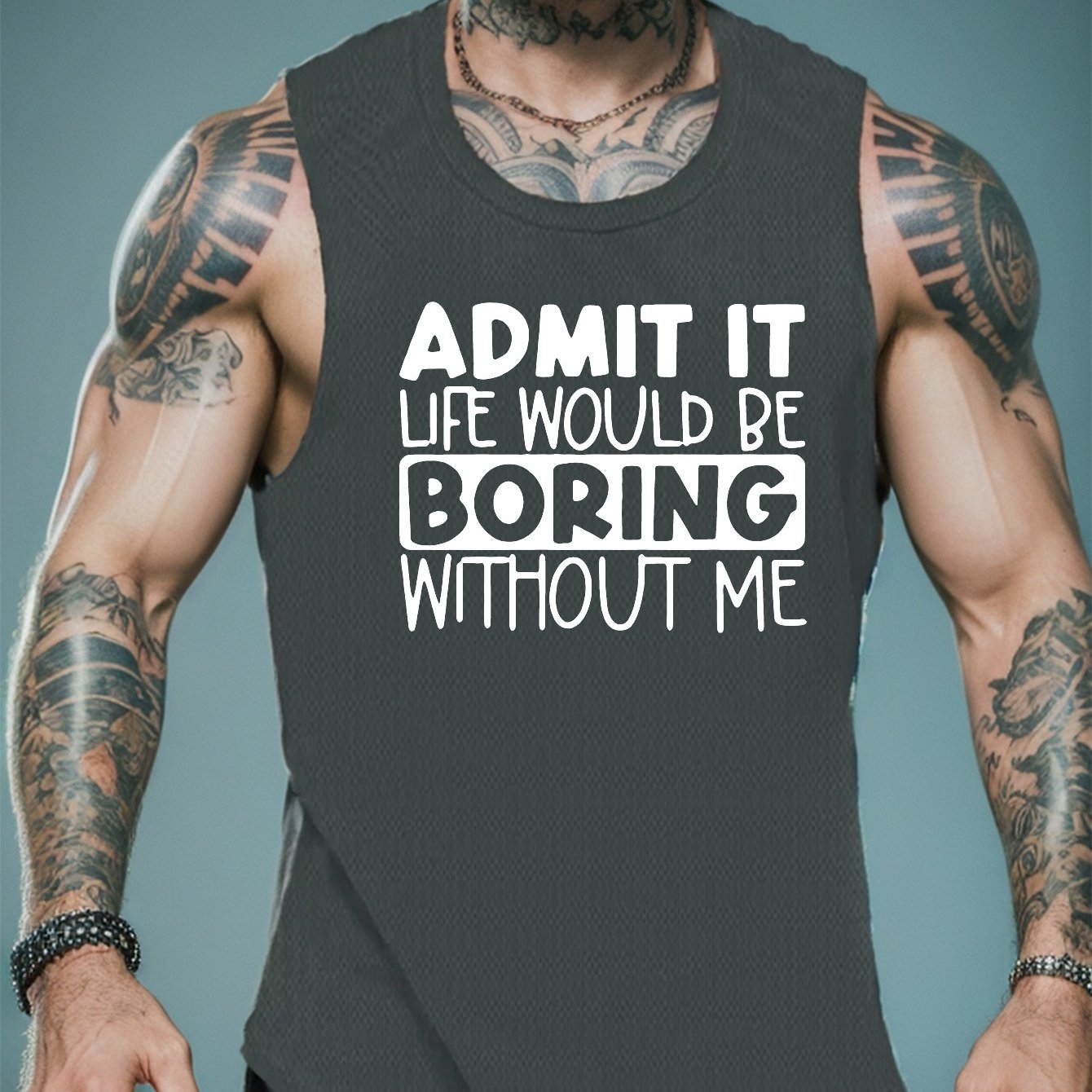 TEMU Admit It Life Would Be Boring Print Sleeveless Tank Top, Men's Active Undershirts For Workout At The Gym