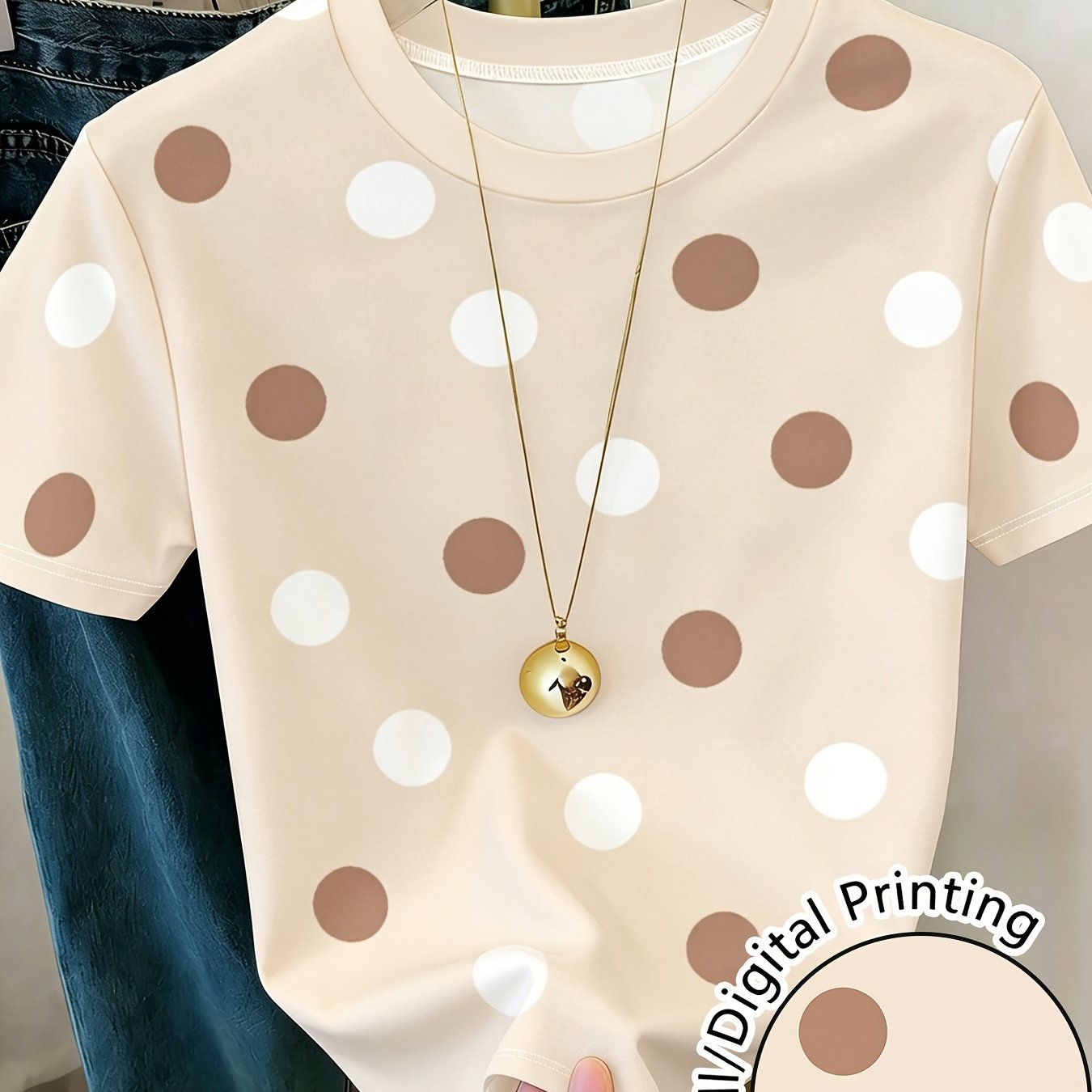 TEMU Women's Crew Neck Short Sleeve Printed T-shirt Casual Comfortable & Slim-