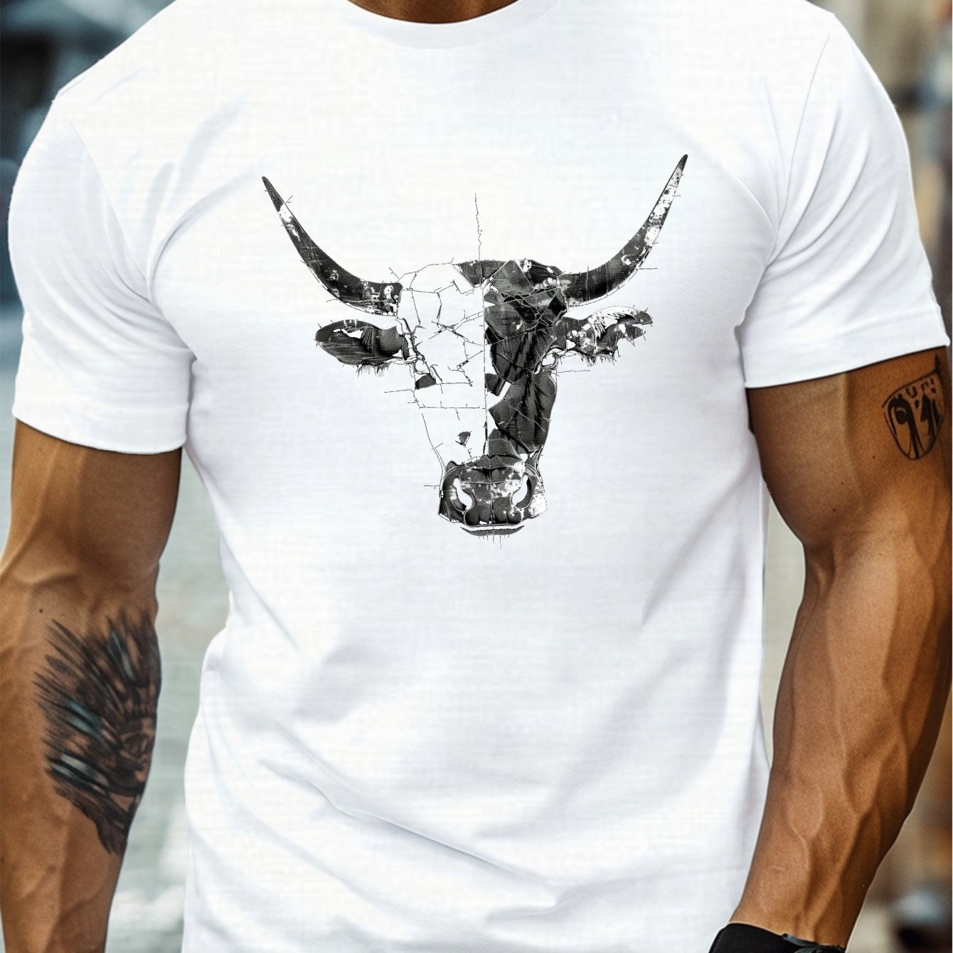 TEMU Men's Geometric T-shirt, Casual Crew Neck Short Sleeve Top, 100% Polyester Knit Fabric, Stretch, Summer Lightweight Regular Fit Tee - 150gsm
