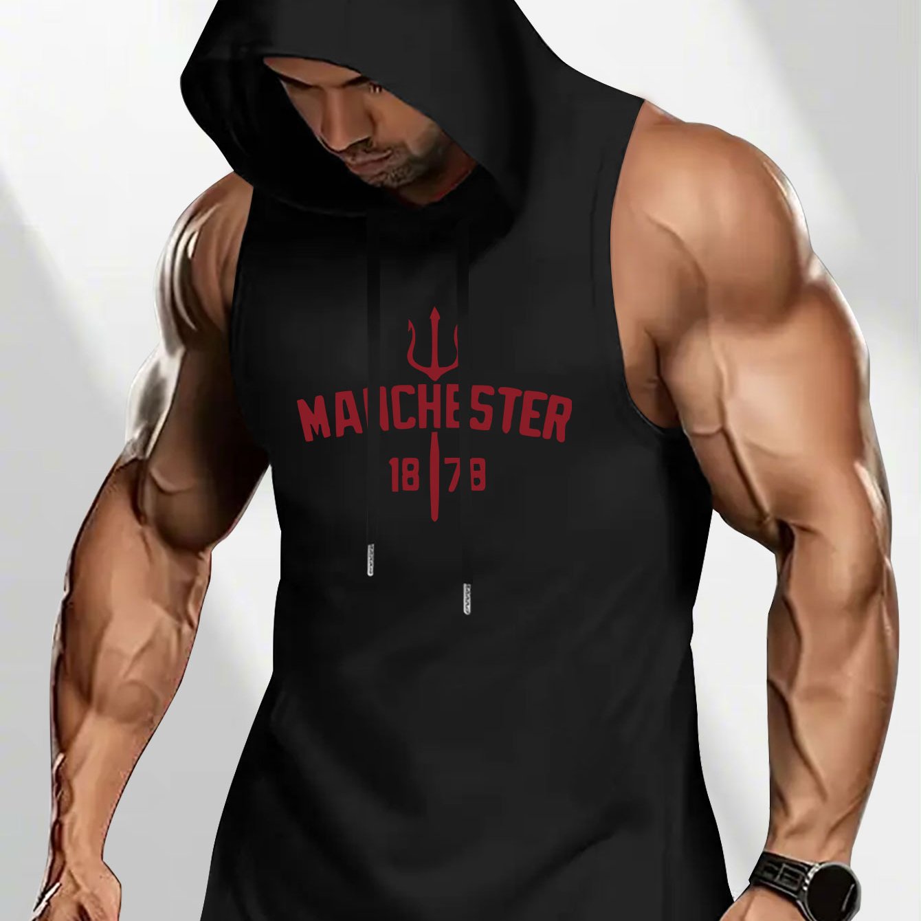 TEMU Manchester 1878 Manchester Vintage Urban Sporty Trend Sleeveless Vest, Printed Casual Sport Outdoor Men's Hoodie Sleeveless Vest