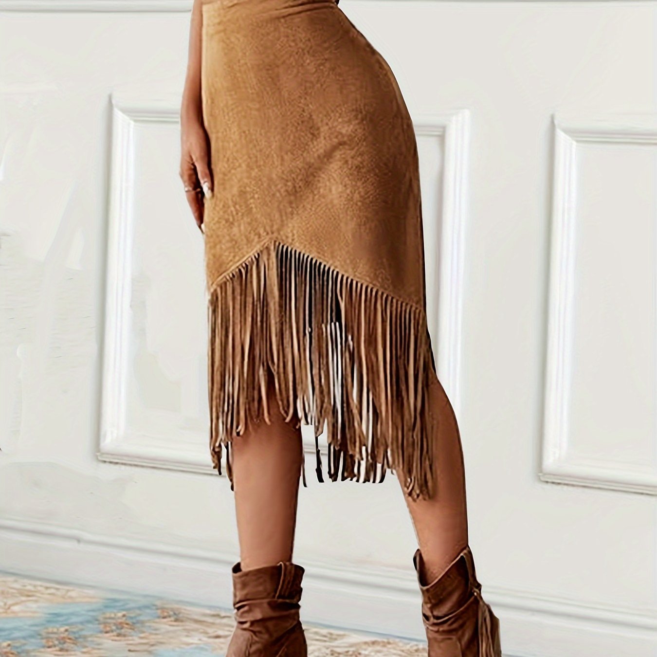 Women's Vintage Western Style Bodycon Fringed Decor Mid-length Skirt
