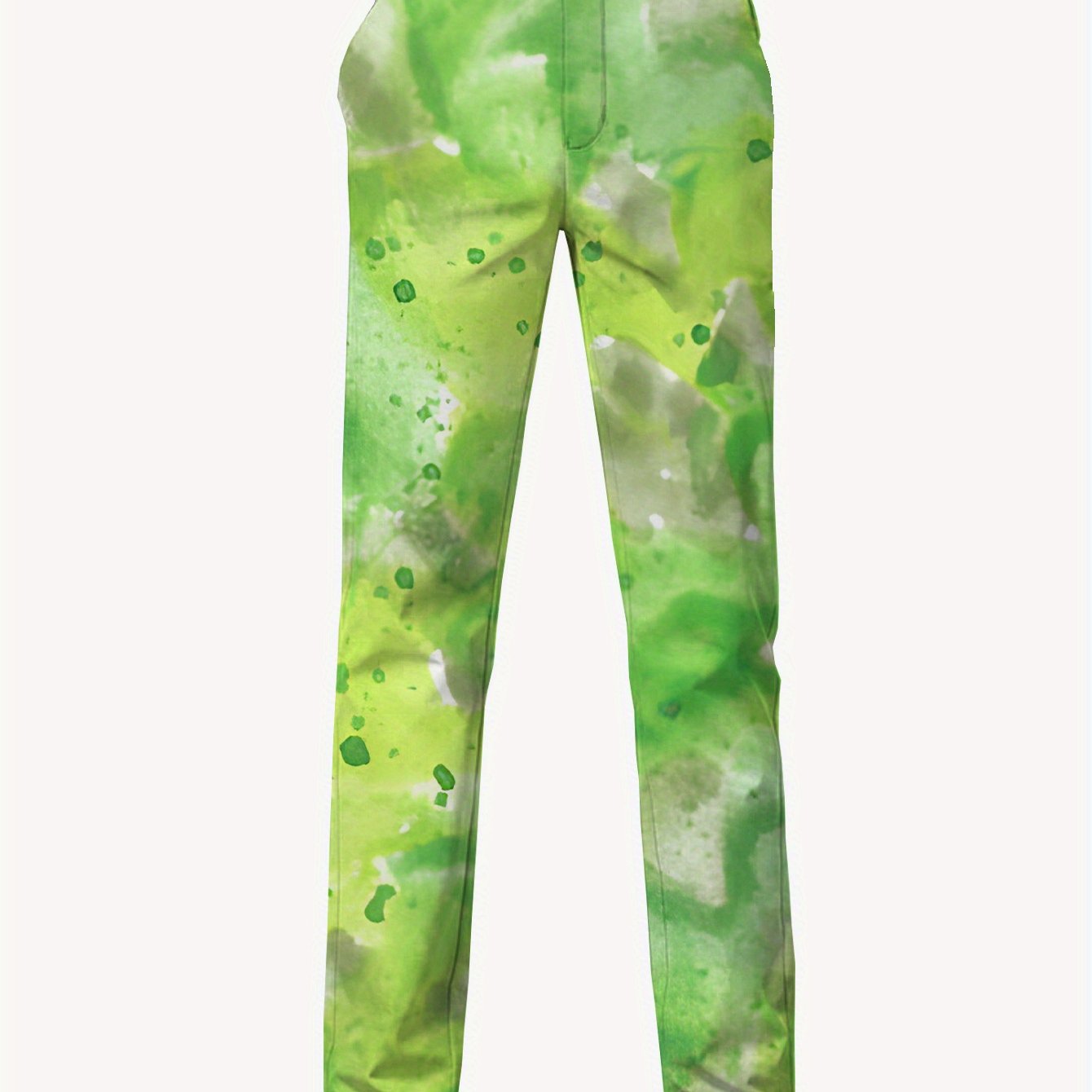 TEMU Men's Casual Green Tie-dye Pants - Stretchy Fabric, , Regular Fit With Pockets, Casual Attire|tie Dye Pattern|elastic Waistband