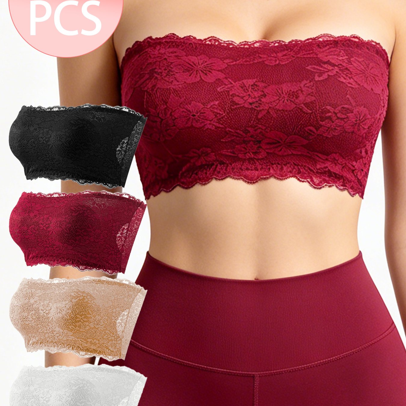 4pcs, Women's Bandeau Bra, Strapless Tube Top, Anti-slip High Stretch , Summer Off-shoulder Outfits, For Plus Size Women