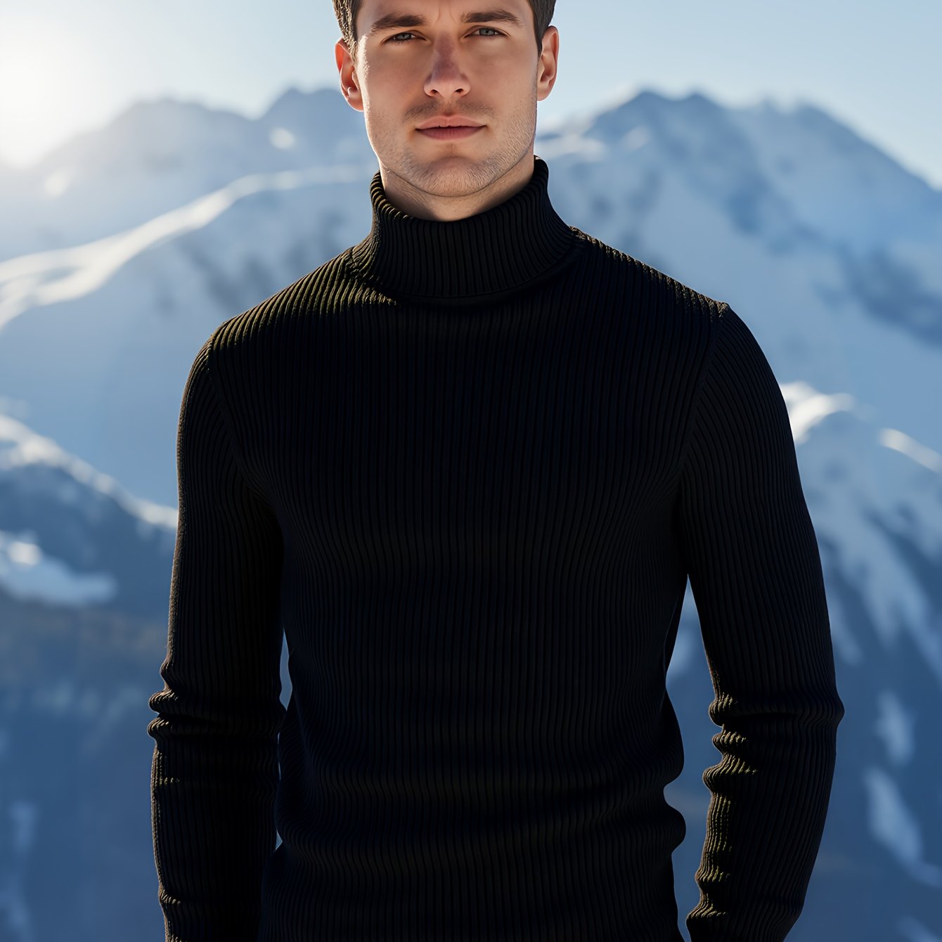 TEMU Spring/autumn New Business Crew Neck Men's Sweater Solid Color Drape Turtleneck Pullover Men's, Knit