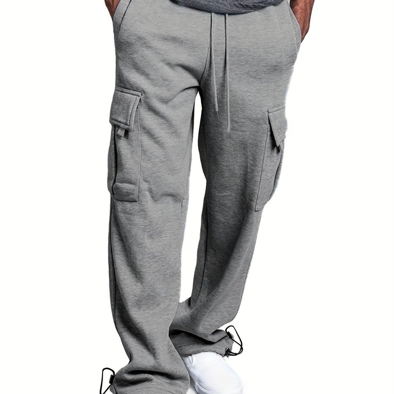 TEMU Men's Loose Fit Baggy Sweatpants With Drawstring And Flap Pockets, Solid Warm And Comfy Trousers With Fleece For Winter Outdoors Wear