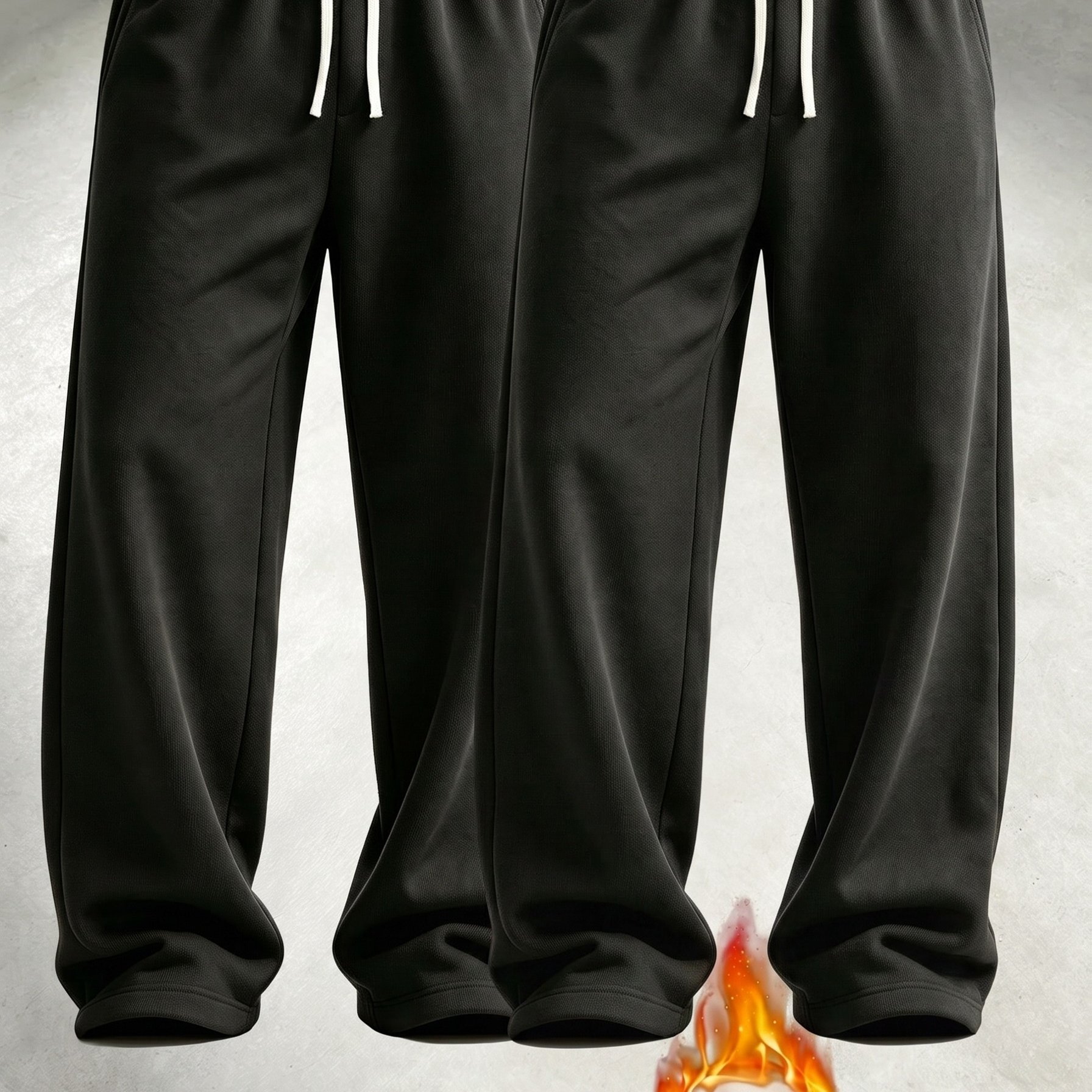 TEMU 2pcs Men's Casual Outdoor Sports Long Pants, -lined Thickened Sweatpants For Autumn/winter Wear, With Side Pockets, Two-pc, Black/light Gray,