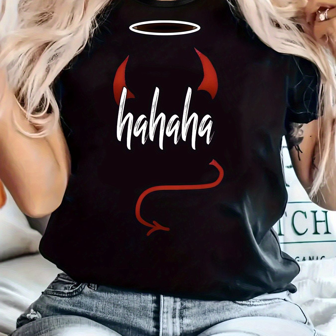 TEMU Print Women Crew Neck T-shirt, Casual Short Sleeve T-shirt For , Women's Clothing