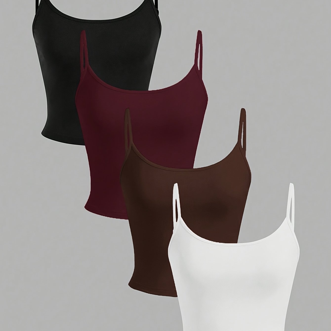 TEMU 4pcs Set Fashion Women's Cami Tank Top Adjustable Style ' Short Clothes Sexy Lingerie Women's Base Layer Versatile Clothing Gift For Girlfriend