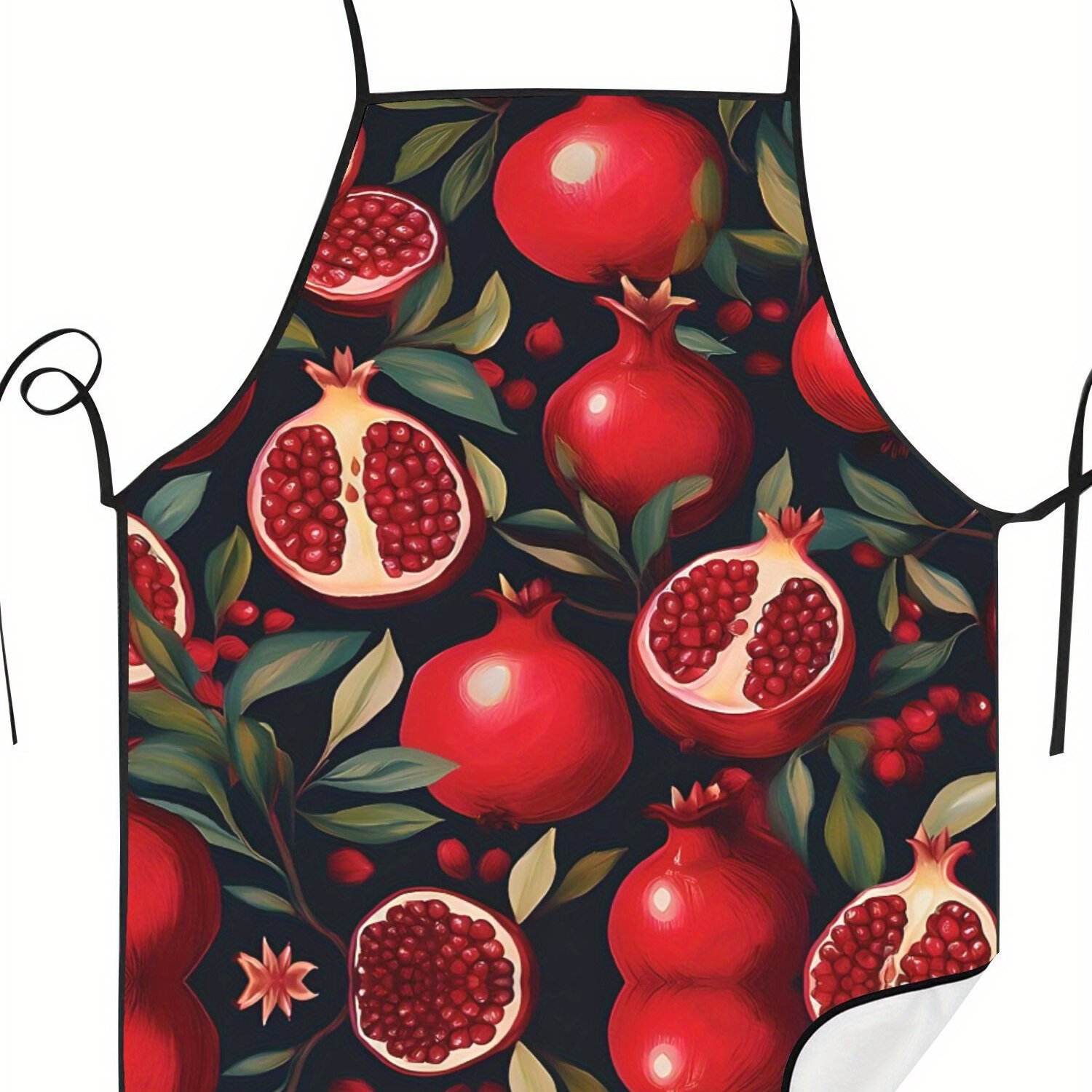 TEMU Retro Pomegranate Print Chef Apron With Pomegranate & Pomegranate Juice Patterns - Heavy-duty Pocket Apron Suitable For, Bbq, Waiter, Bartender,