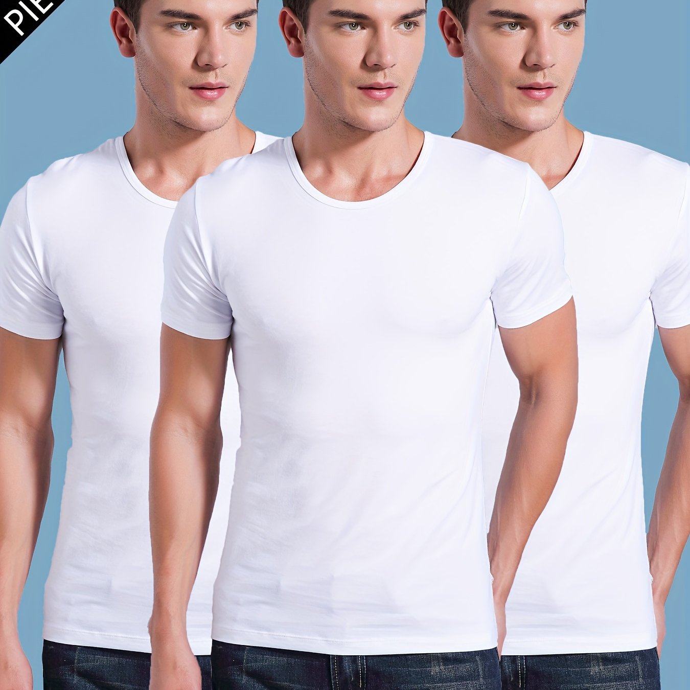 Image of 3pcs Men's Short Sleeve Solid Black T-shirt Thin Athletic Fitness Base Shirt Breathable Comfortable Casual Round Neck Inner Short Sleeve Fashion Easy Short Sleeve