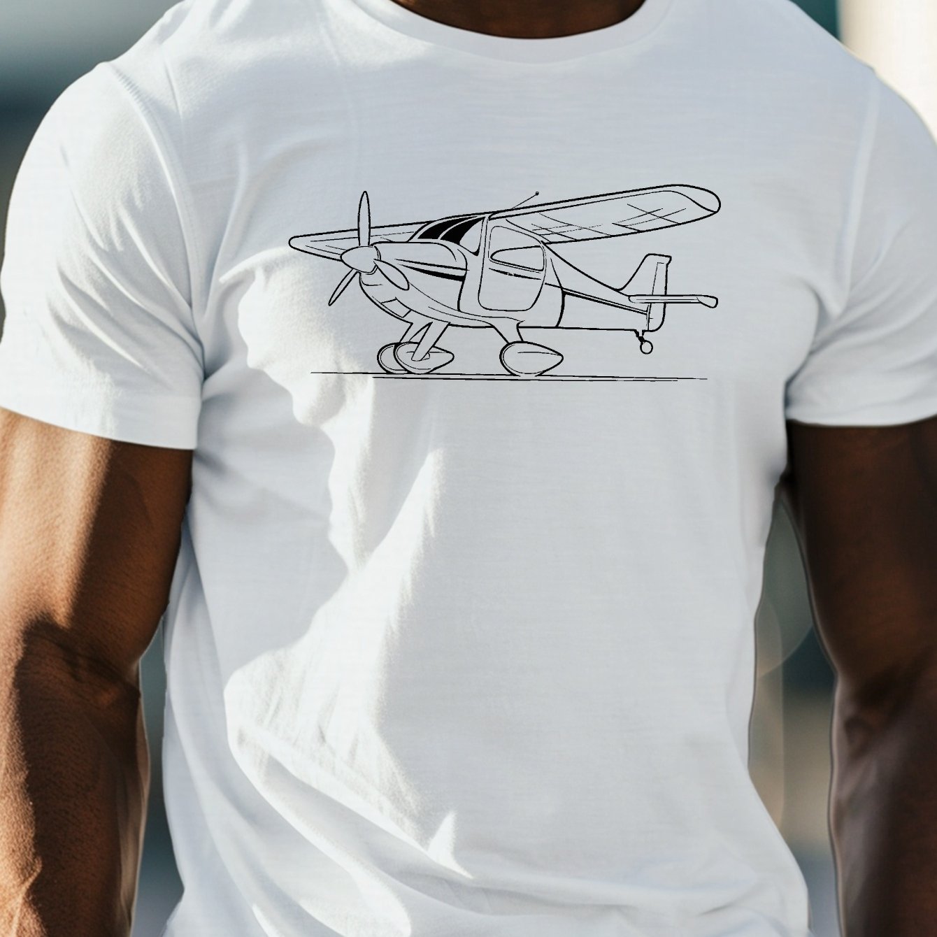 TEMU Vector Light Aircraft Print T-shirt, Casual Slightly Stretch Crew Neck Short Sleeve Tee, Men's Clothing For Summer