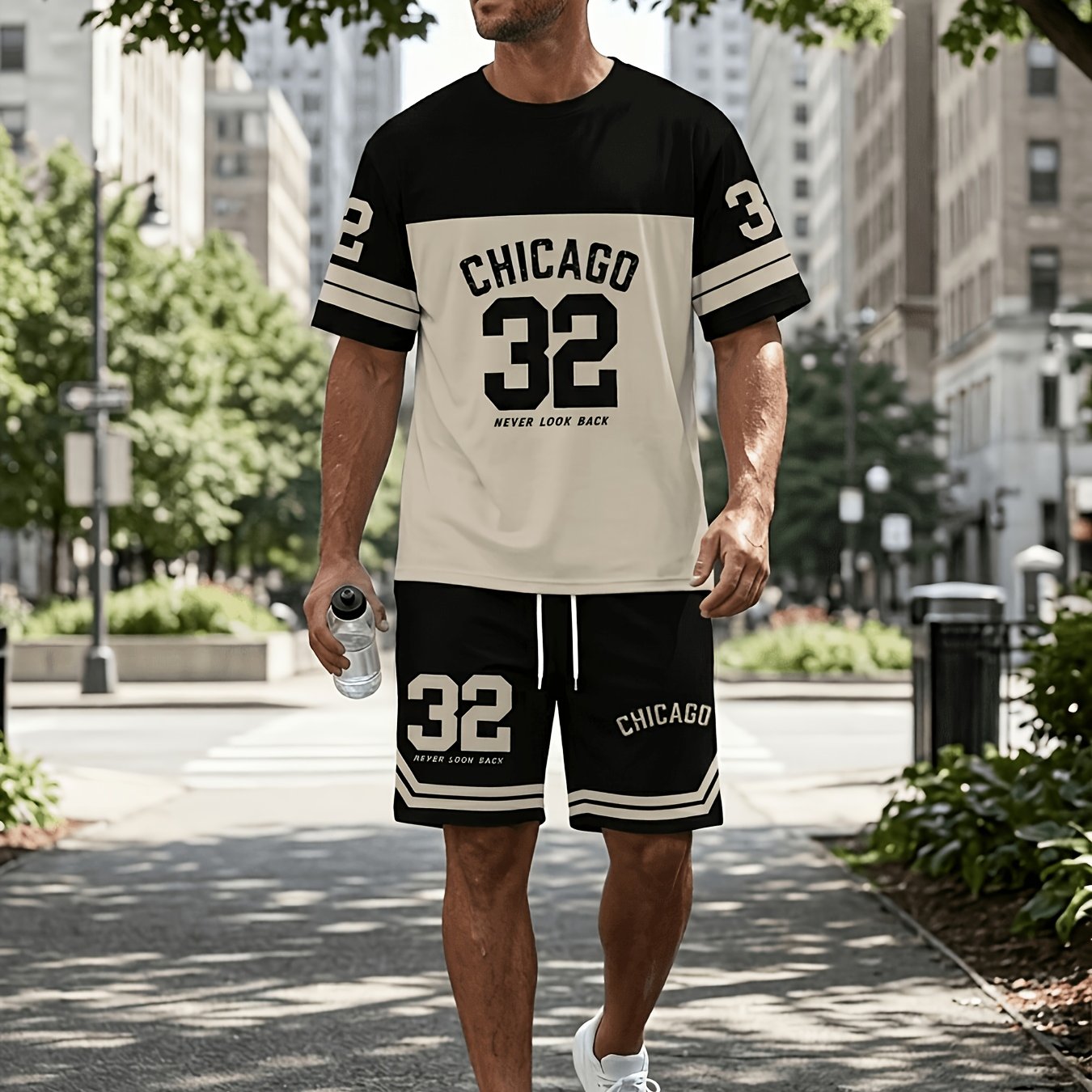 Men's Casual T-shirt, Crew Neck Short Sleeve And Shorts Set, With "32" Number Pattern, Breathable Regular Fit For Daily And Formal Wear