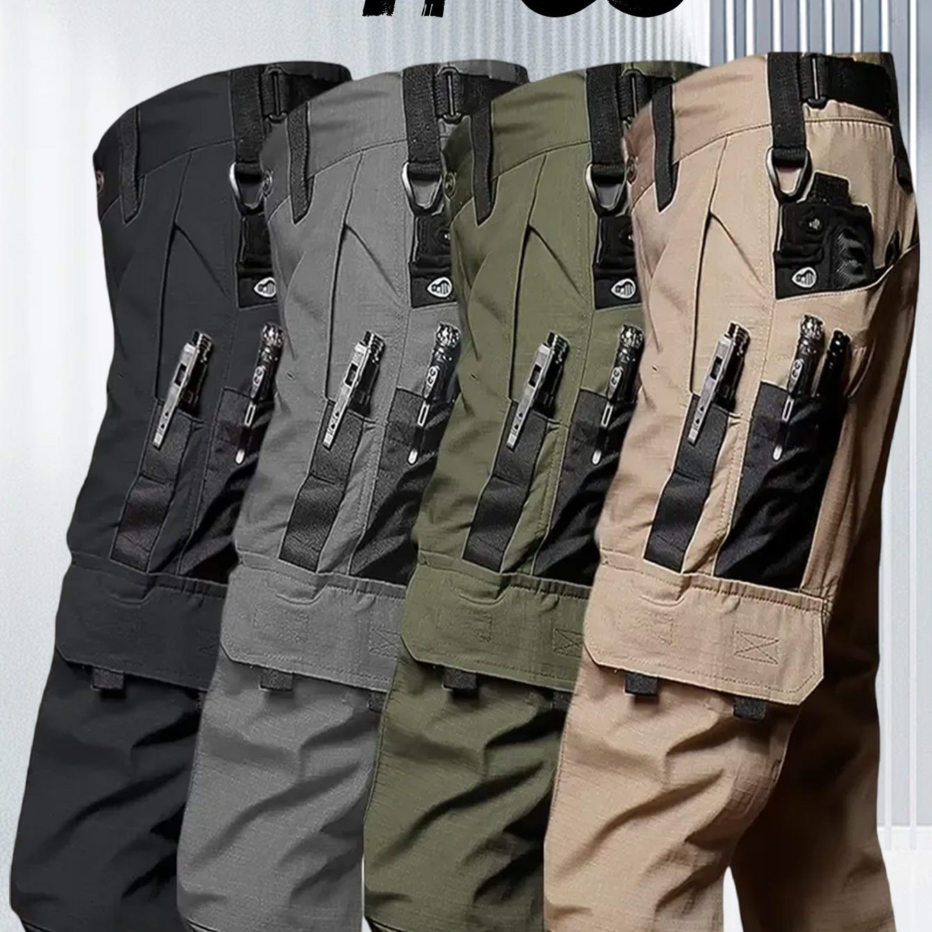 TEMU 4pcs Tactical Pants For Men Stretch, Work Pants For Men, Lightweight Hiking Cargo Pants, Outdoor Apparel, Suitable For Outdoor Sports, Training,