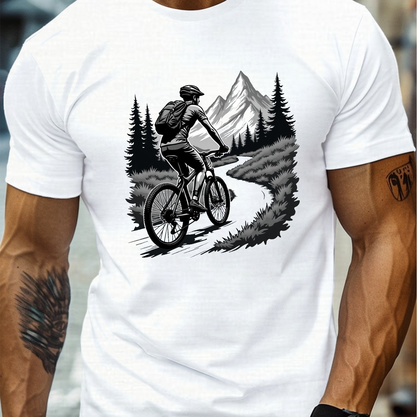 TEMU Men's Short Sleeve Round Neck Tee For Mountain Biking, A Comfortable And Lightweight Casual Shirt Perfect For Summer