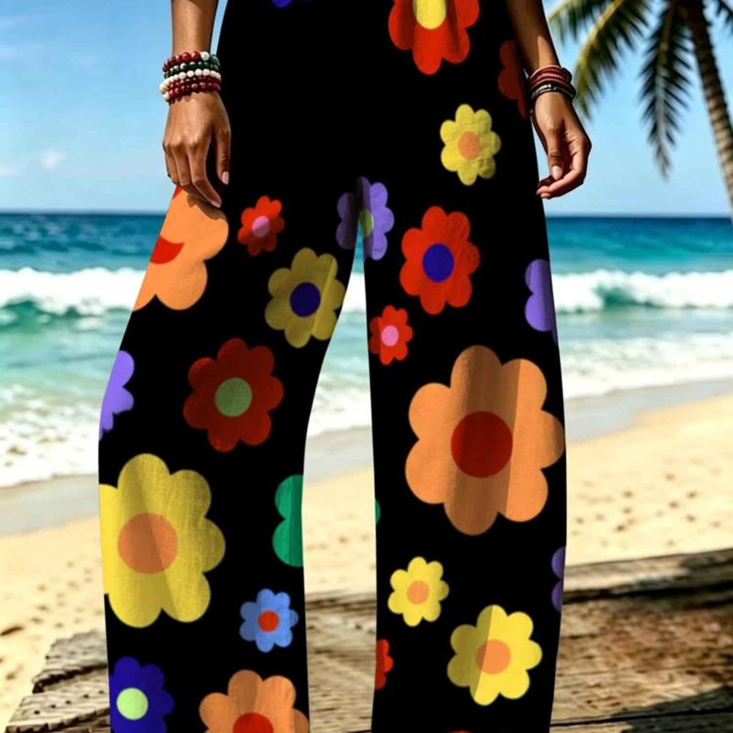 TEMU Women's Fashion Pants, Mixed Color, Multiple Specs, Polyester () Made, Vibrant Colorful Floral Pattern, Stylish & , Suitable For Daily Wear,