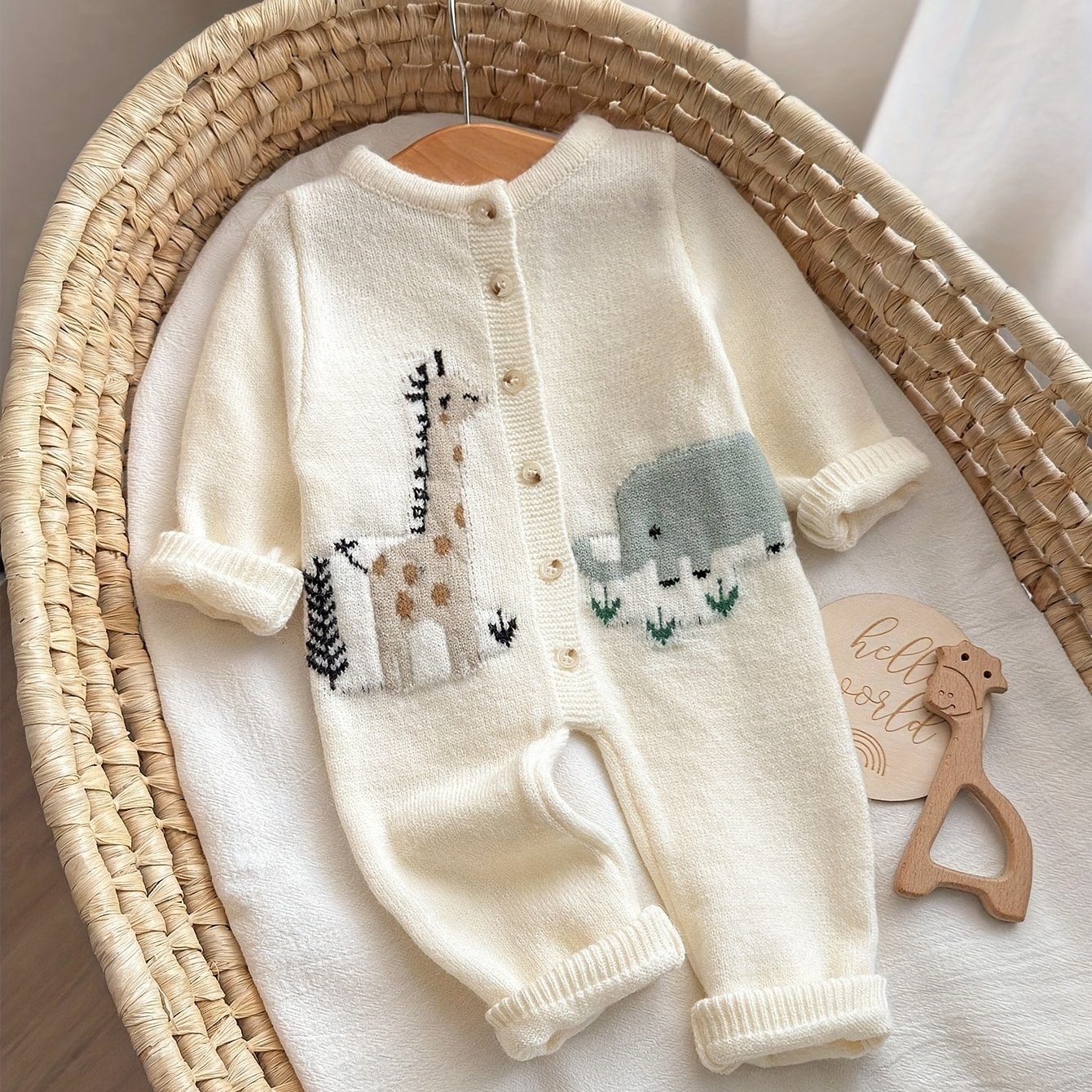 E-shop Niedlicher Langarm-Body für Neugeborene Mädchen, trendige mit bezauberndem Cartoon-Aufdruck, gestrickter Pullover für Baby-Mädchen, weich bequem