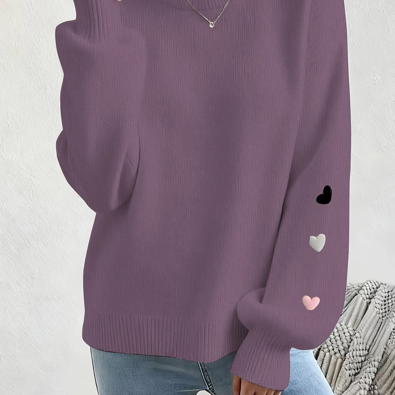 TEMU European And Women's Commuting Round-neck Fine Sweater, Soft With Stretch, Textured, Versatile Long-sleeve Top