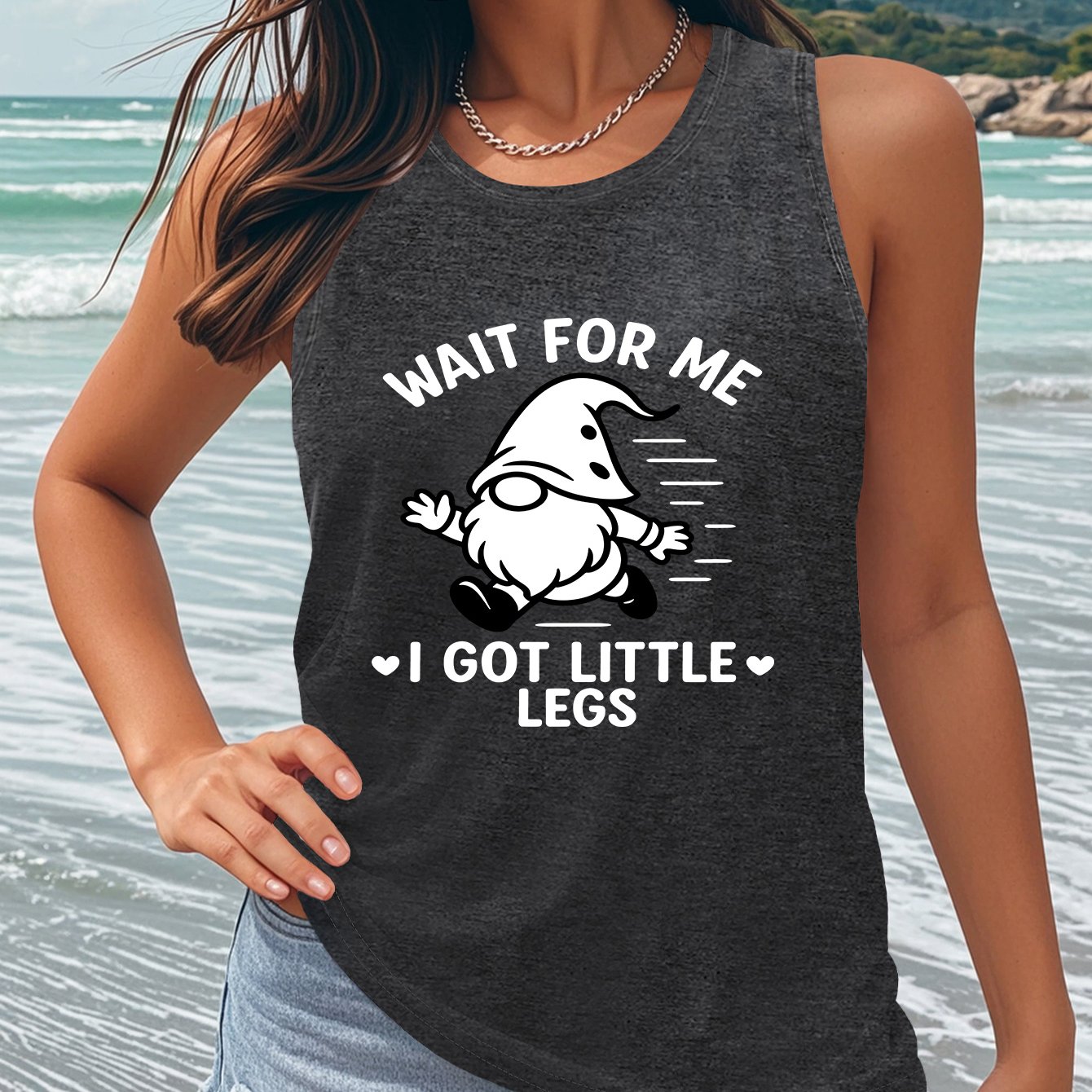 TEMU Plus Size - Plus Size - Plus Size Little Legs Print Tank Top, Crew Neck Vest, Casual Sleeveless Comfy Vest For Spring/ Summer/ Fall, Medium