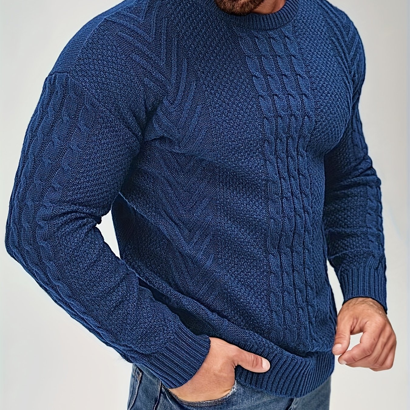 TEMU Yfof Men's Warm Winter Sweater - Soft Knit Crew Neck Pullover With -fit, Mid-stretch Ribbed Collar Sweater Suitable For Fall/winter, Machine