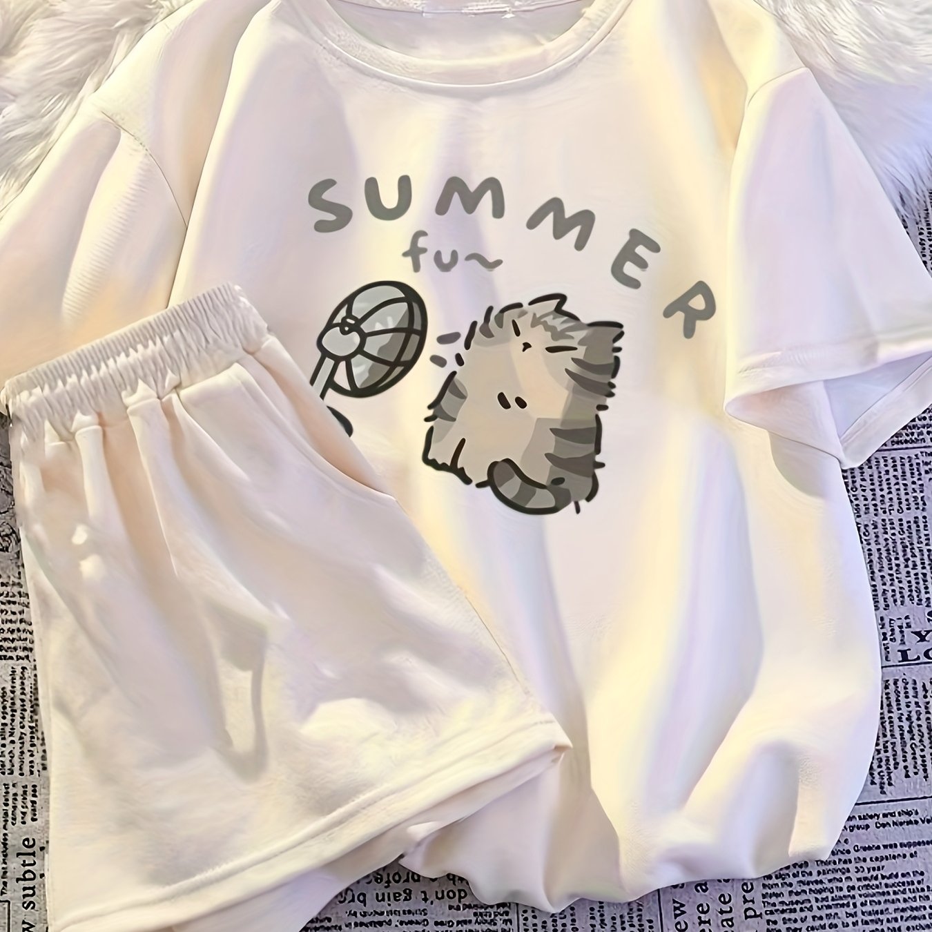 Image of Girls' Summer Outfit 2025 New Style Casual Sportswear For Older Girls, Trendy Short-sleeve Two-piece Set, For Outdoor