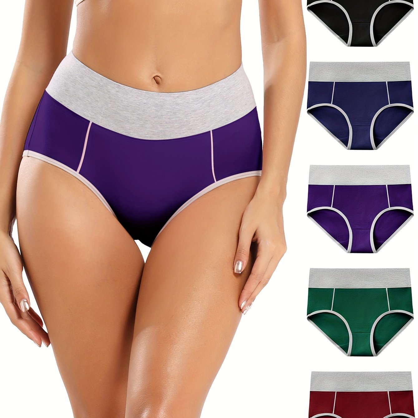 Women's Simple Panties Set Plus Size Contrast Binding Full - Temu