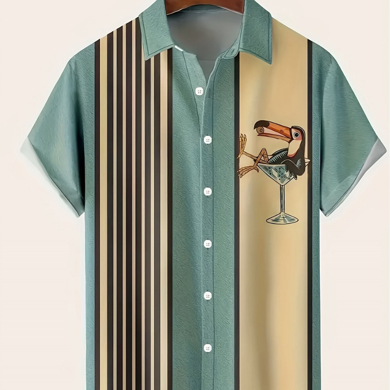 TEMU [print Design-not Texture] Summer Lightweight And Stylish Cup Bird Shirt. Slim Fit Combines And Good Looks, And Wear Experience Balances Good