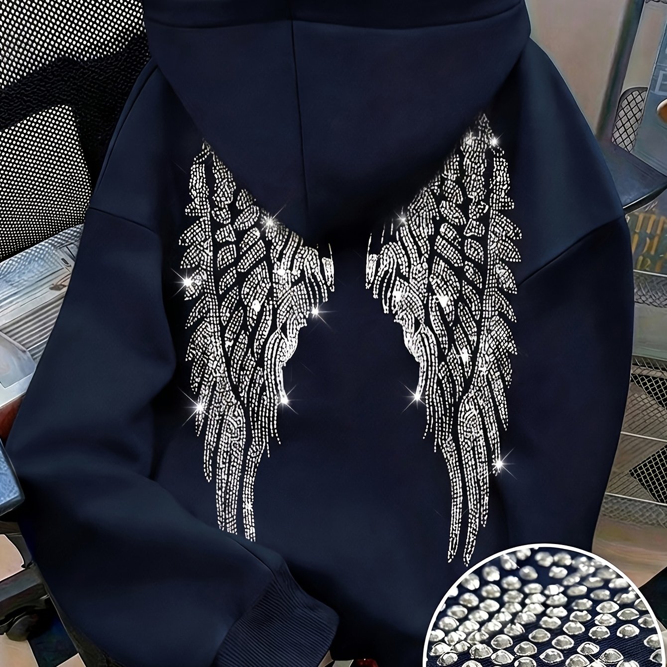 TEMU Women's Rhinestone Winged Glitter Hoodie Sweatshirt, Cute Women's Hoodie, Fall Clothes For Women, Back To, Women's Long Sleeve Pocket Drop