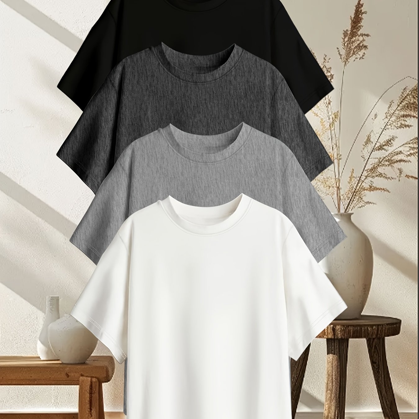 TEMU 4pcs Set, 4pcs, Solid Color Round-neck Fashionable -fit Loose Short-sleeve T-shirt, Summer/spring Women's 2pcs Top Set, In Small Or
