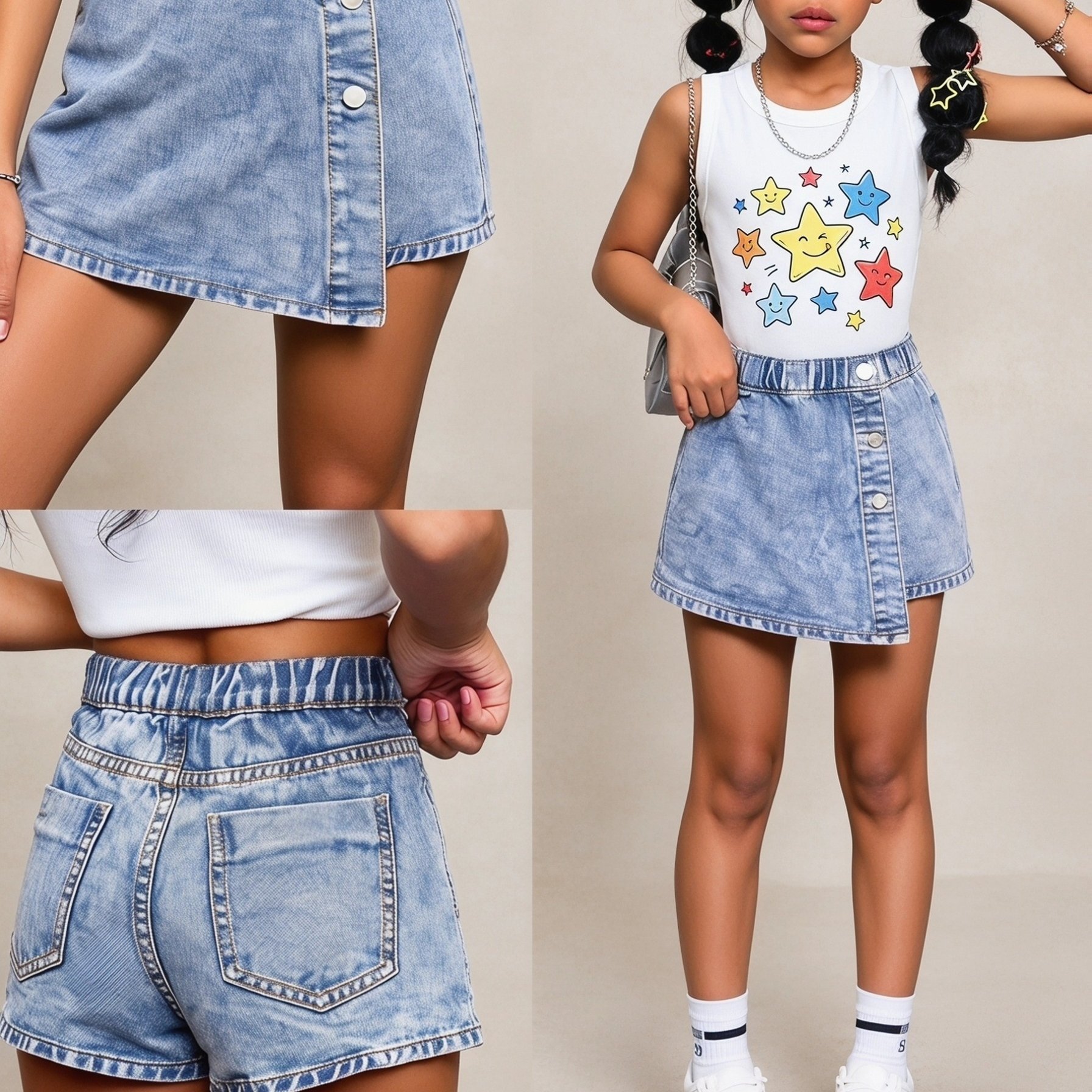 Denim Skirt Pants For Girls, Spring And Summer Styles Suitable For Girls Aged 3 And Above. Designed As A 2pcs With An A-. Versatile To Match Styles, Ideal For Festivals, , And Daily School Wear.
