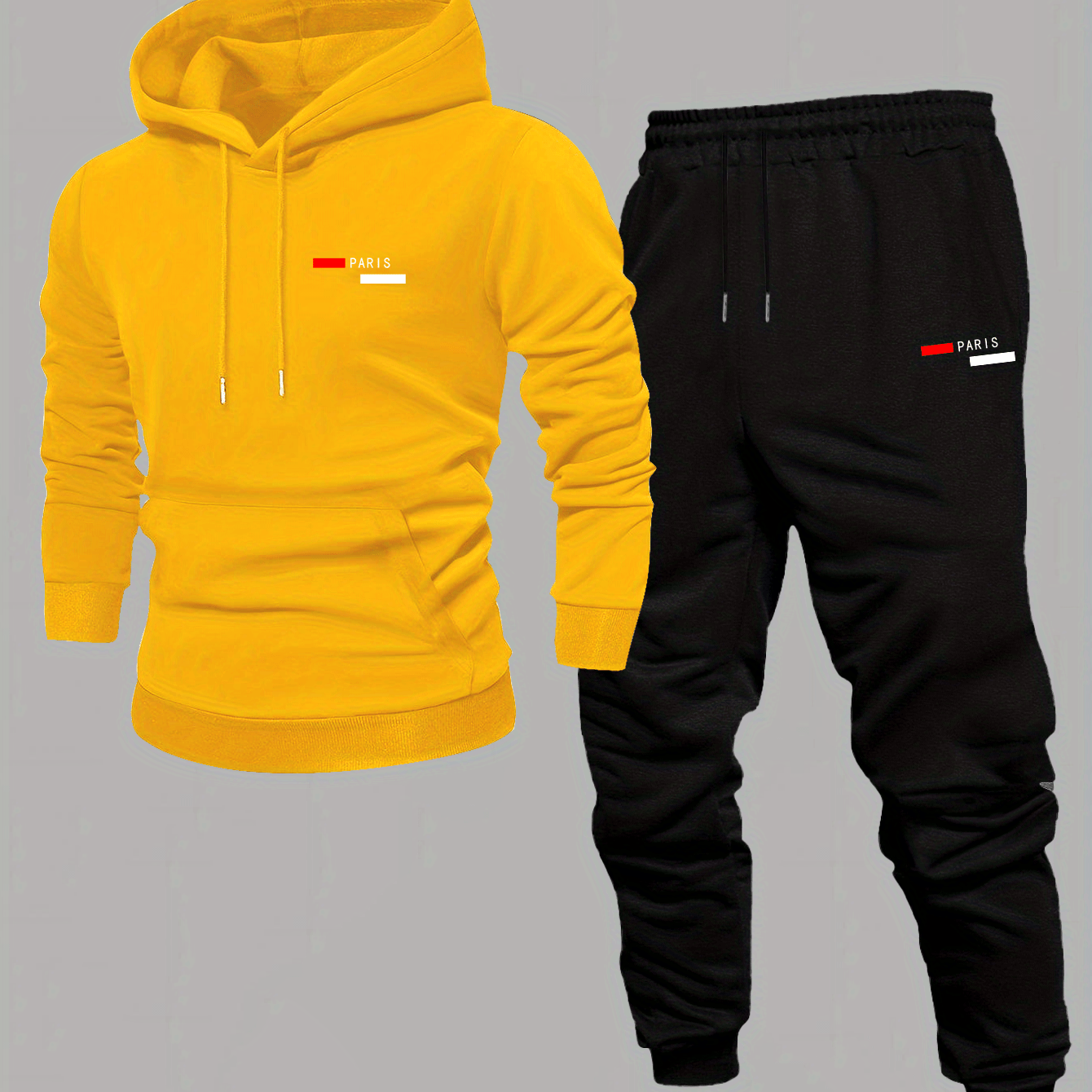 TEMU Conjunto de Sudadera con Capucha y Pantalones para Hombre | Ropa Deportiva Casual de Otoño/Invierno con Geométrico, Corte Holgado, Tejido