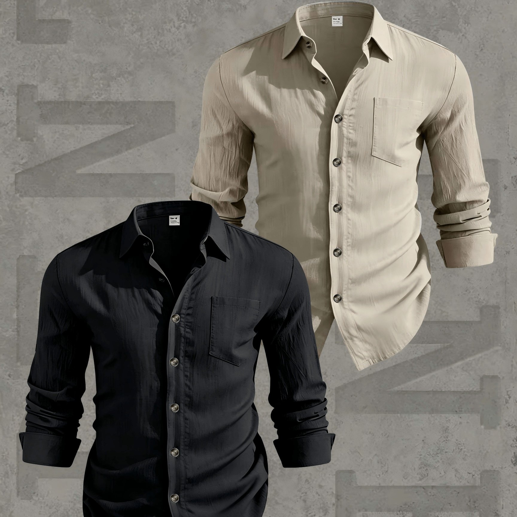 TEMU 2pcs Set Men's Linen Long Sleeve Lapel Shirt, Solid Color Casual Sporty Breathable Textured Fabric, For Daily Commuting, Work, And
