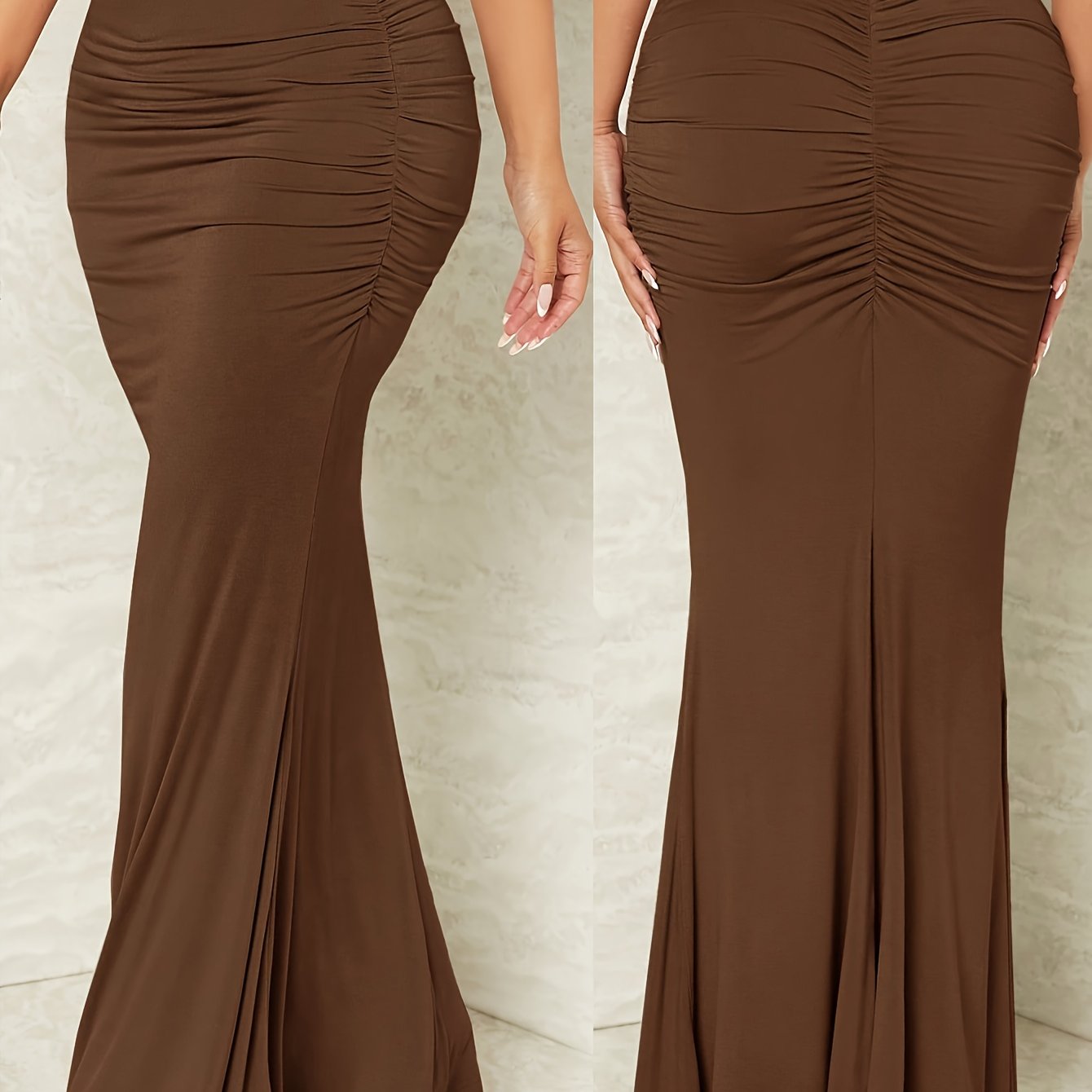TEMU Solid Color Ultra-long Mermaid Hem Skirt With