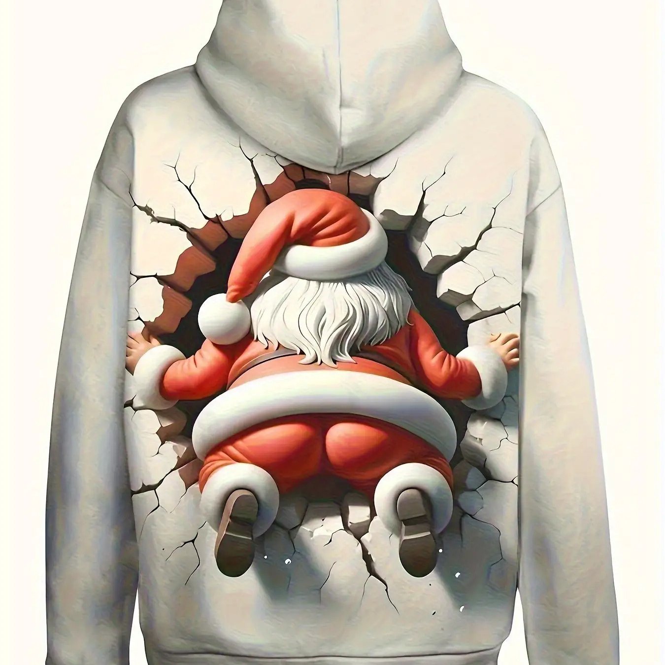 TEMU Men's Christmas Hooded Sweatshirt - Santa Claus Pattern Print, Soft Polyester, Stretchy Regular Fit, Machine Washable - 's Holiday Gift, ,