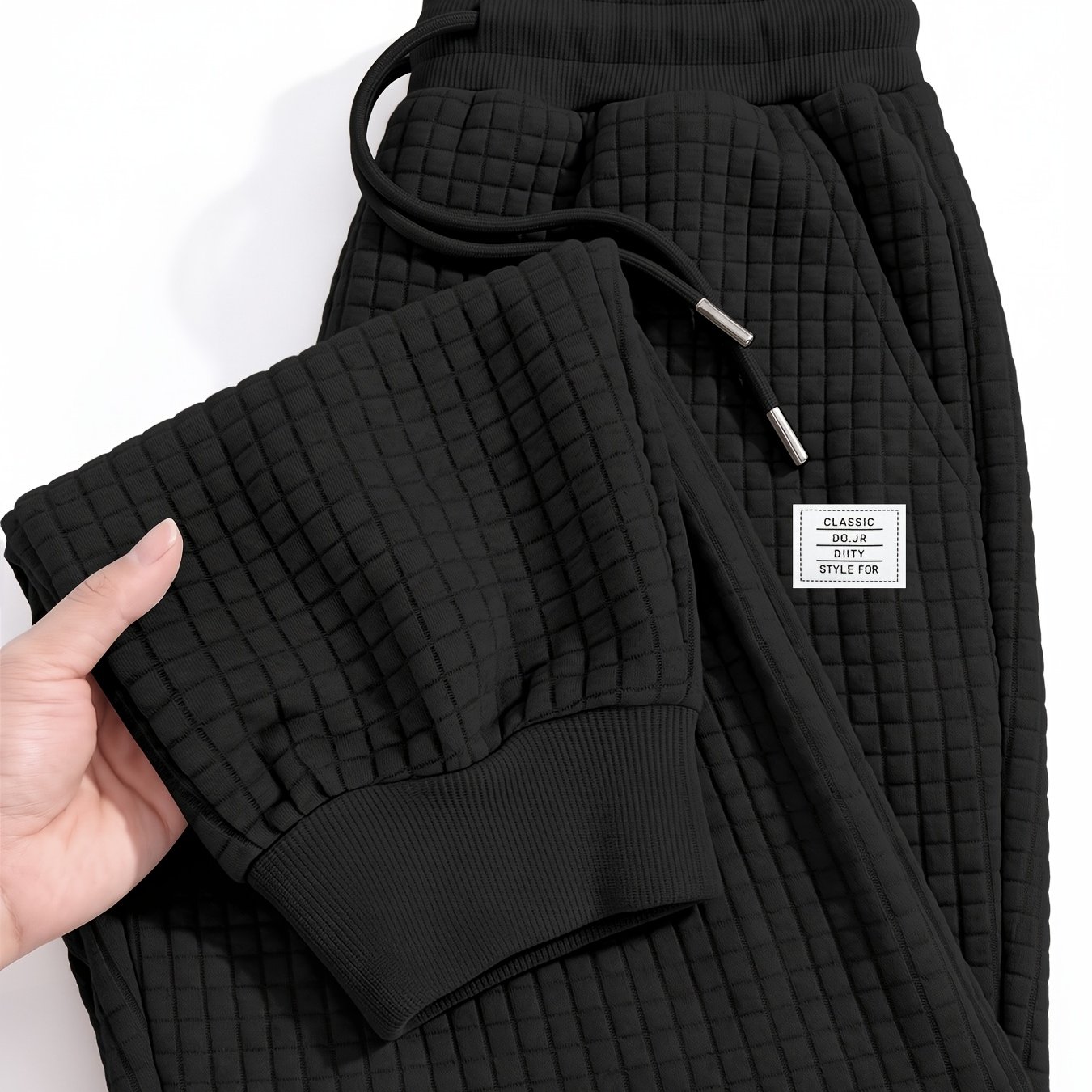 TEMU Baggy Pants Men's Autumn/winter Casual Jacquard Checkered Trousers With Trendy Printed Logo, Comfortable And Warm Fabric, Suitable For Daily ,