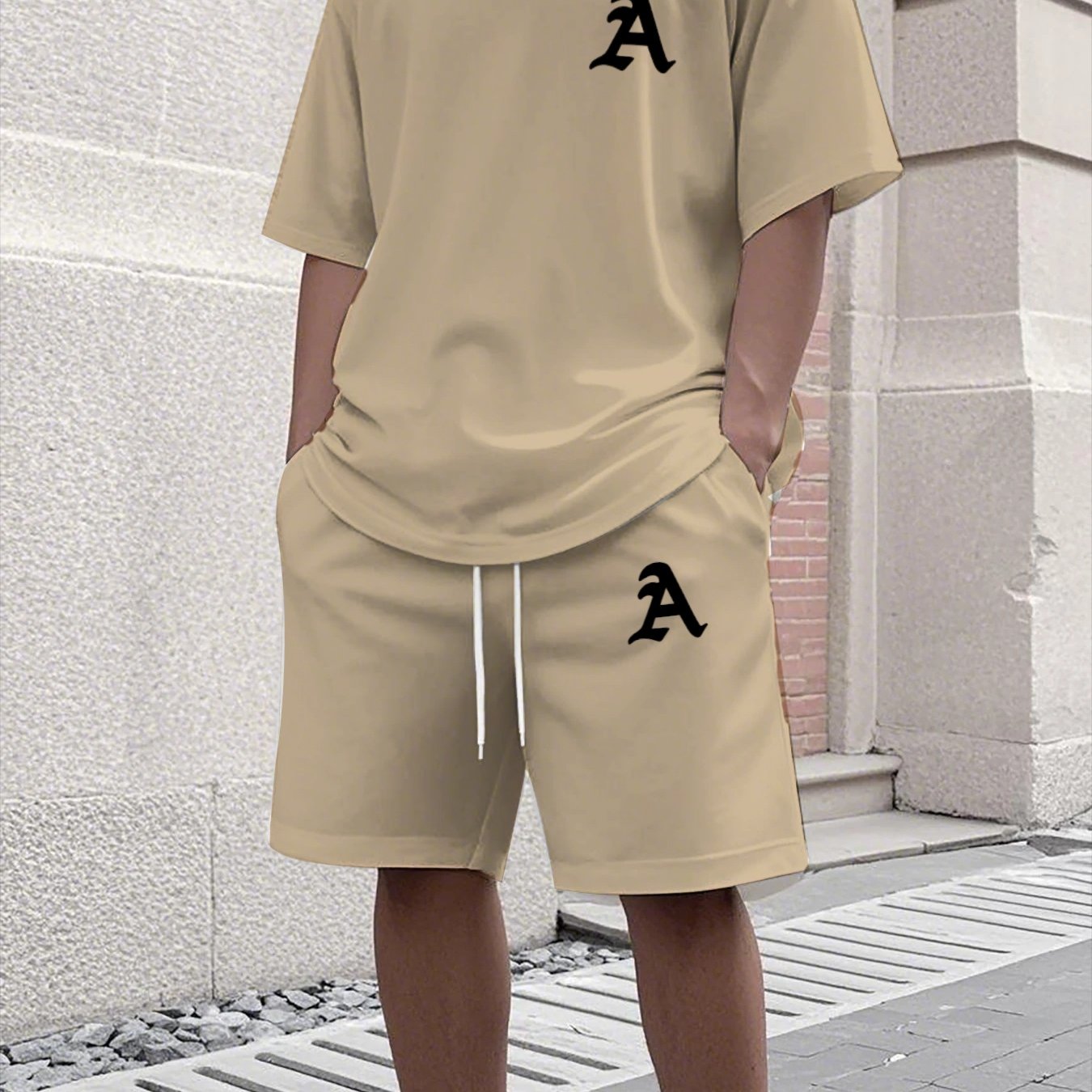 TEMU Men's Summer Fashion Loose Short Sleeve T-shirt And Shorts Sports Casual Two-piece Set Easy Letter A Print Comfortable Breathable Daily Home And